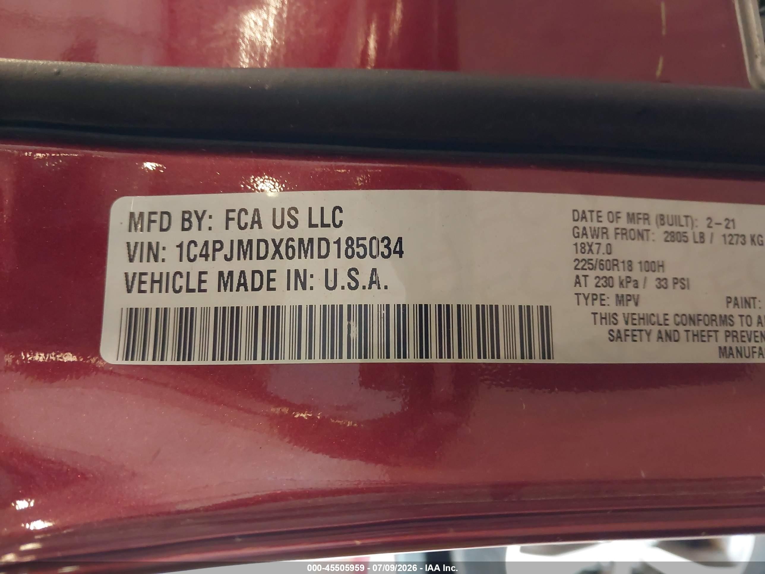 2021 Jeep Cherokee Limited 4x4 Red vin: 1C4PJMDX6MD185034