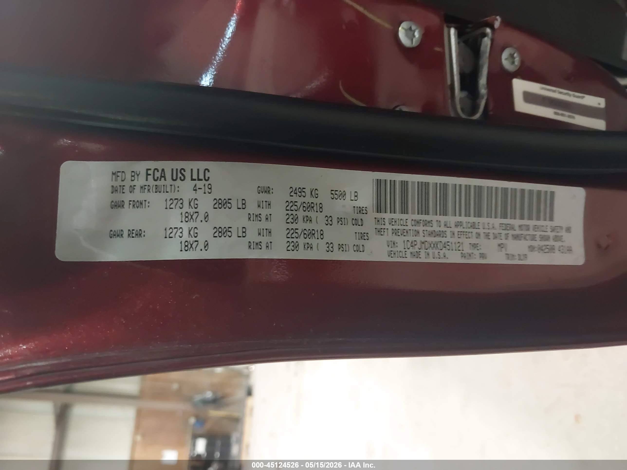 2019 Jeep Cherokee Limited 4x4 Red vin: 1C4PJMDXXKD451121