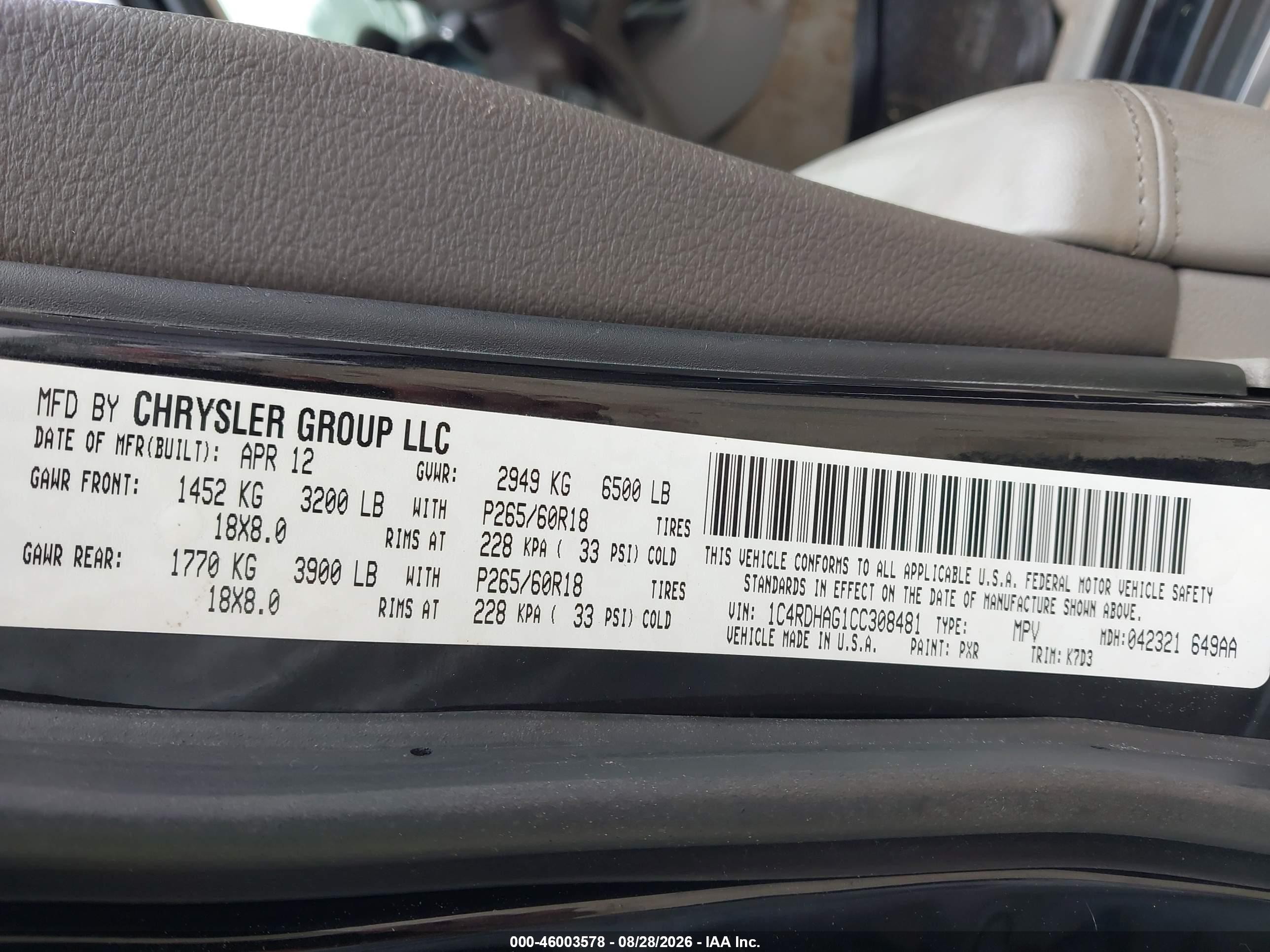 2012 Dodge Durango Sxt Black vin: 1C4RDHAG1CC308481