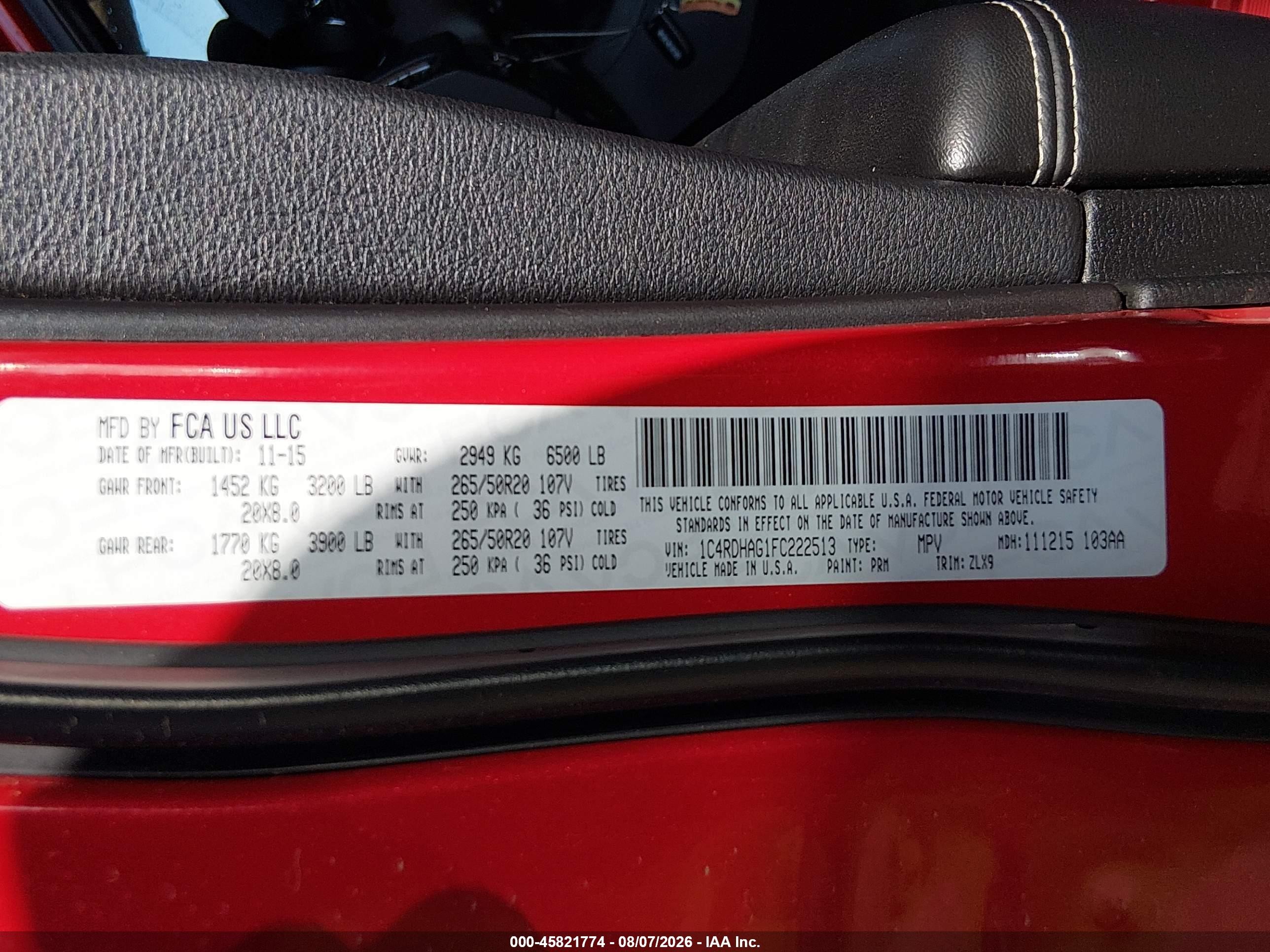 2015 Dodge Durango Sxt Red vin: 1C4RDHAG1FC222513