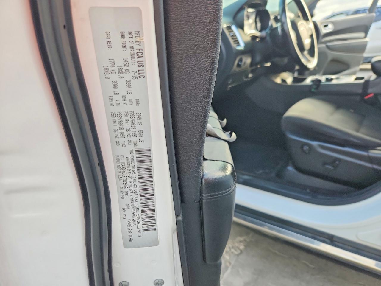 2015 Dodge Durango Sxt White vin: 1C4RDHAG1FC923066