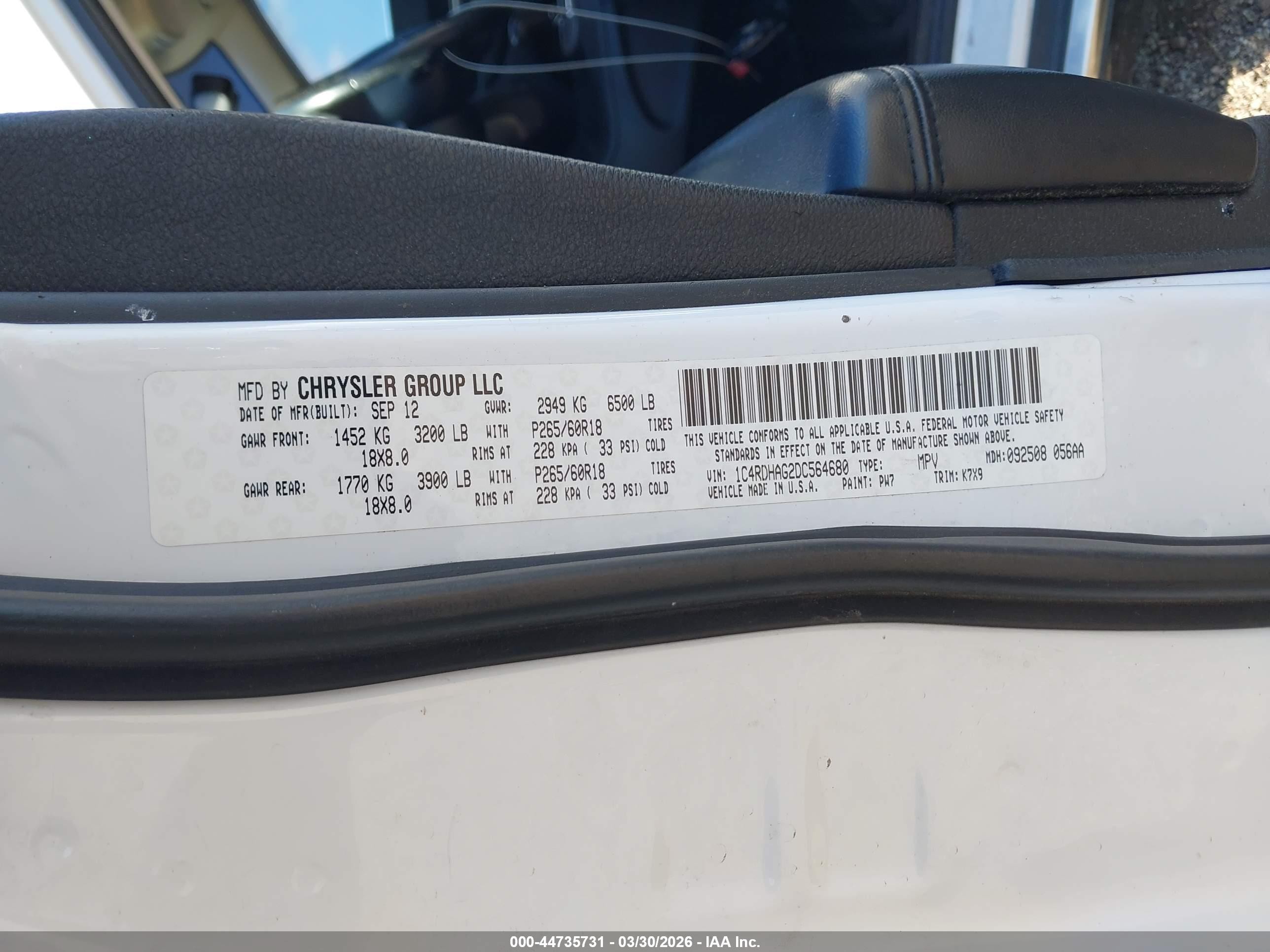 2013 Dodge Durango Sxt White vin: 1C4RDHAG2DC564680