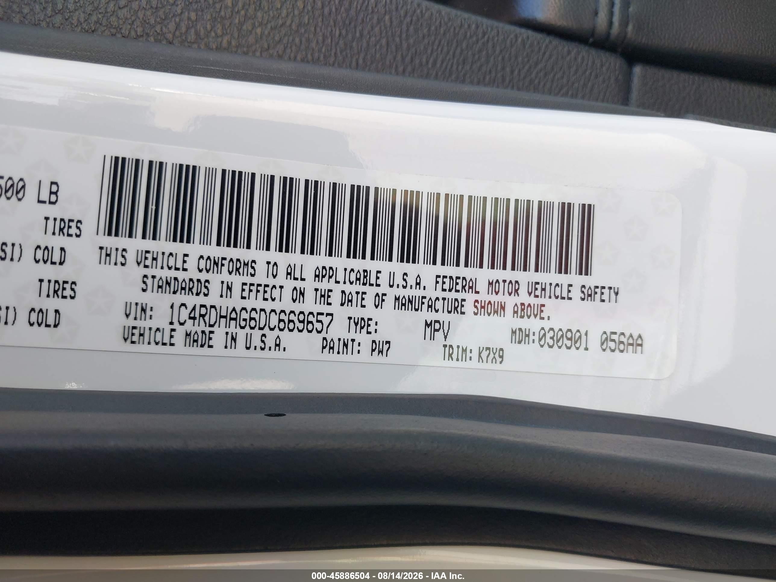 2013 Dodge Durango Sxt White vin: 1C4RDHAG6DC669657