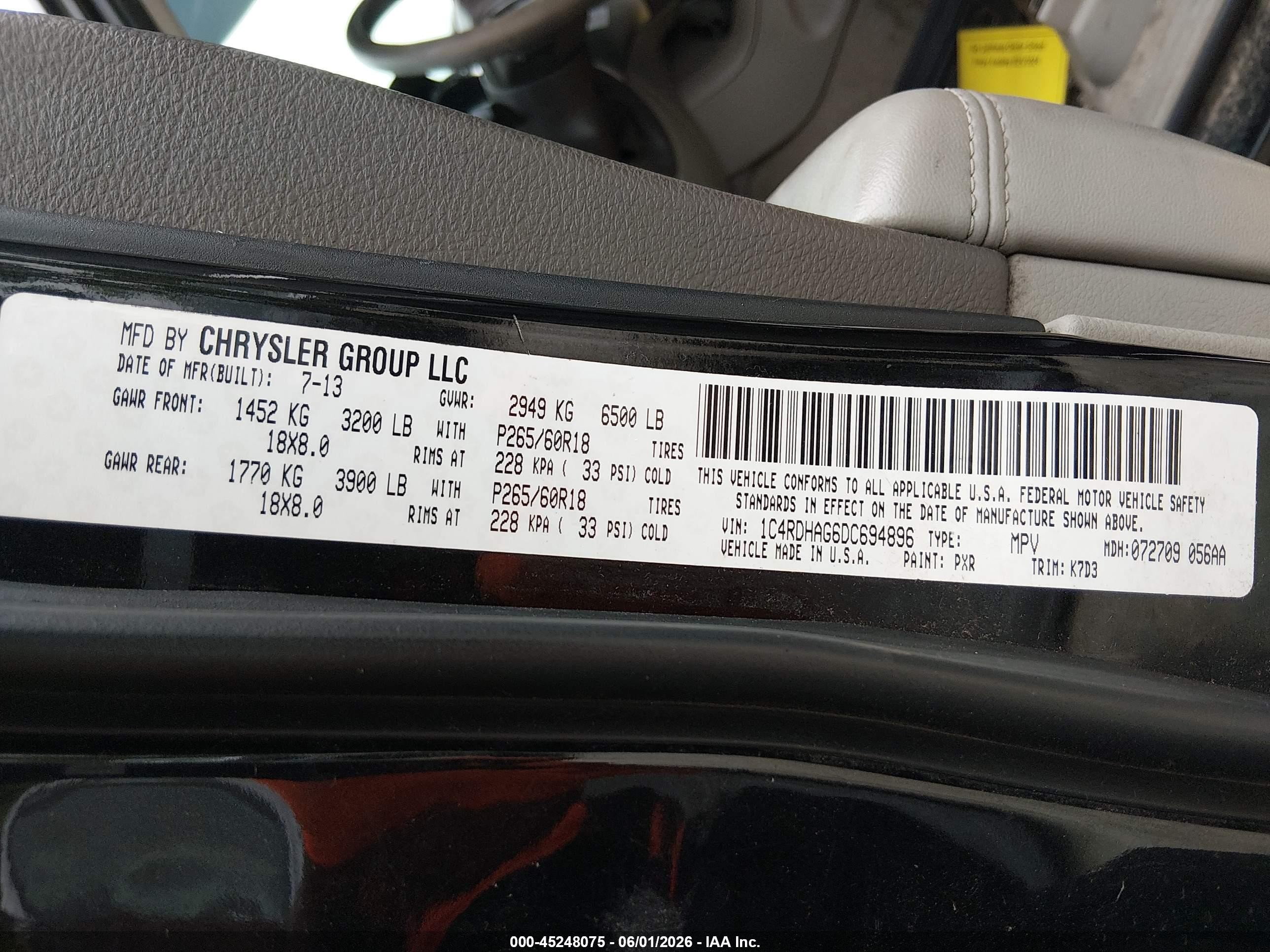 2013 Dodge Durango Sxt Черный vin: 1C4RDHAG6DC694896
