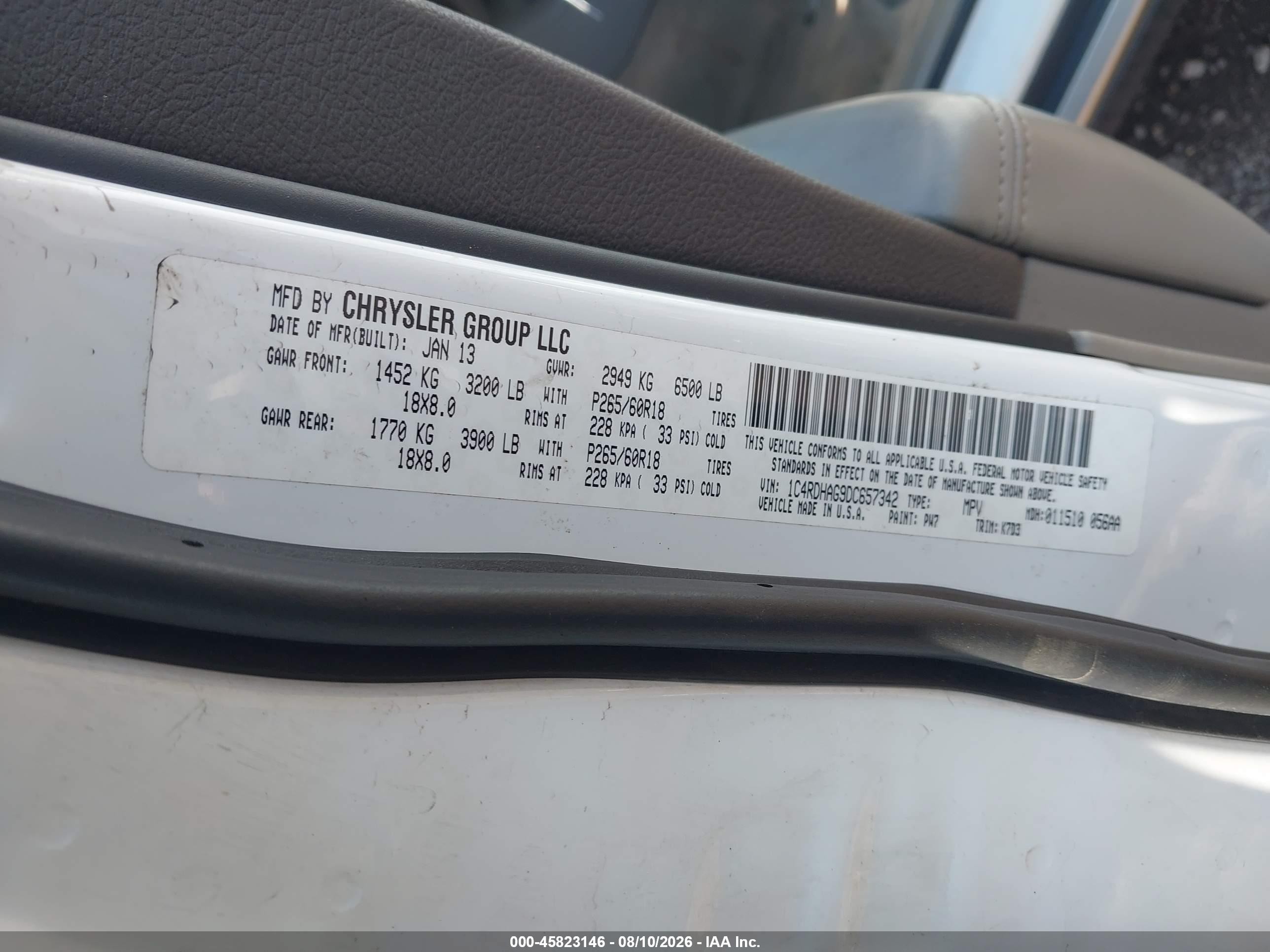 2013 Dodge Durango Sxt Белый vin: 1C4RDHAG9DC657342