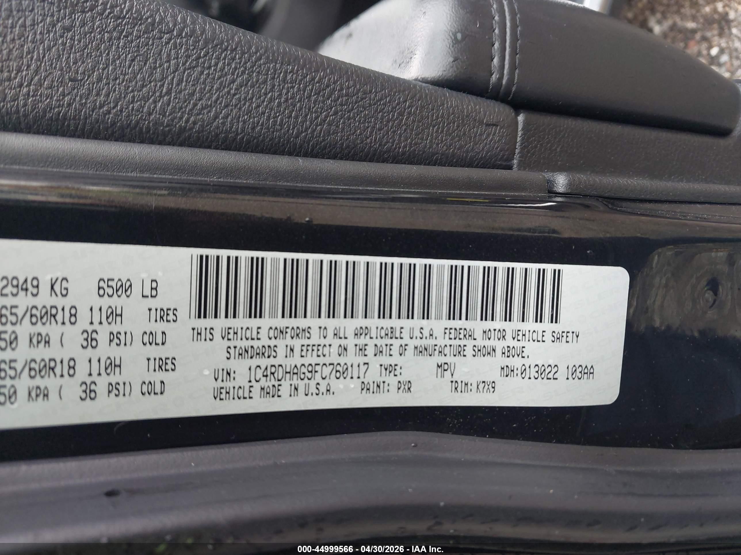 2015 Dodge Durango Sxt Black vin: 1C4RDHAG9FC760117