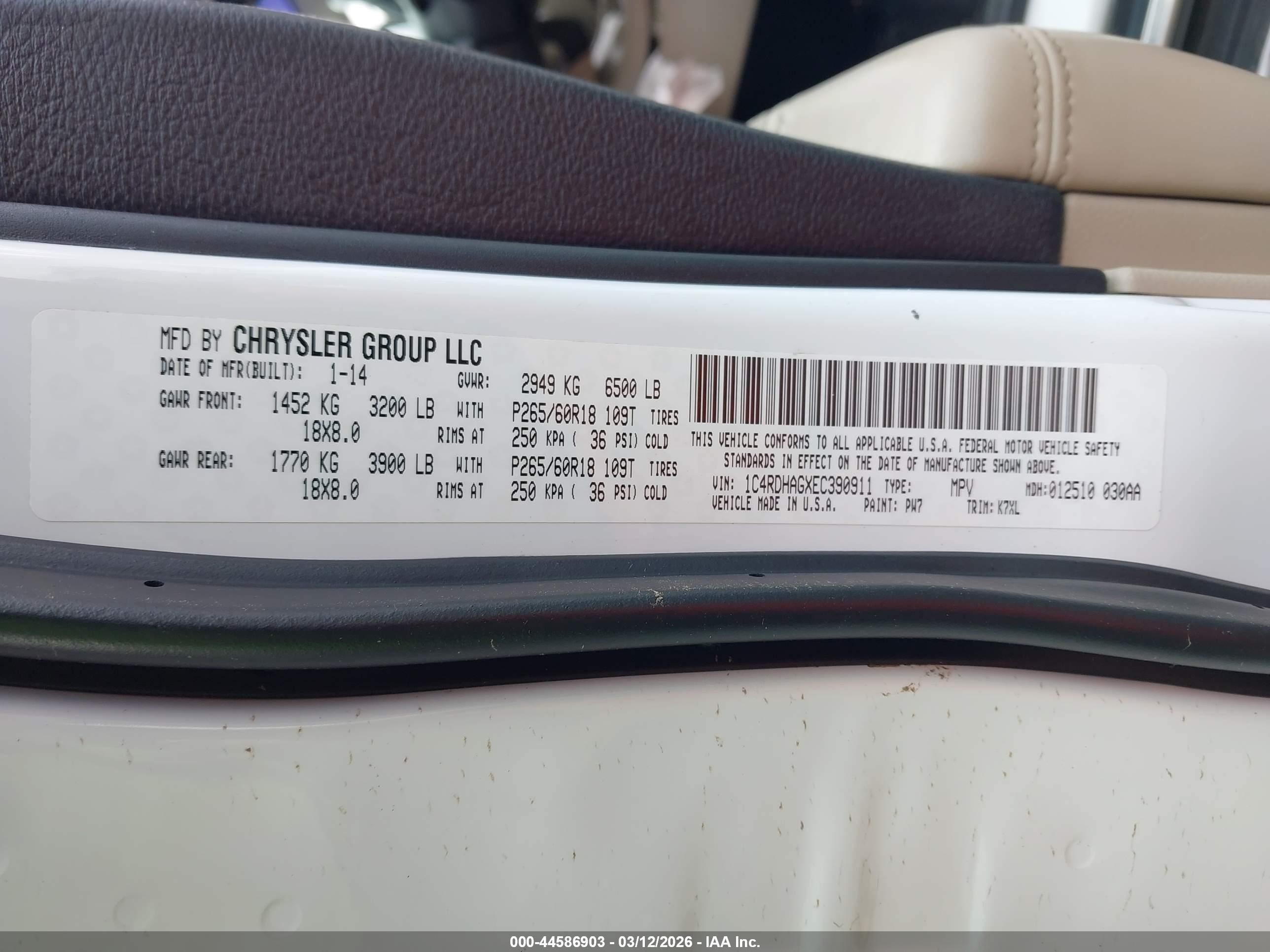 2014 Dodge Durango Sxt White vin: 1C4RDHAGXEC390911