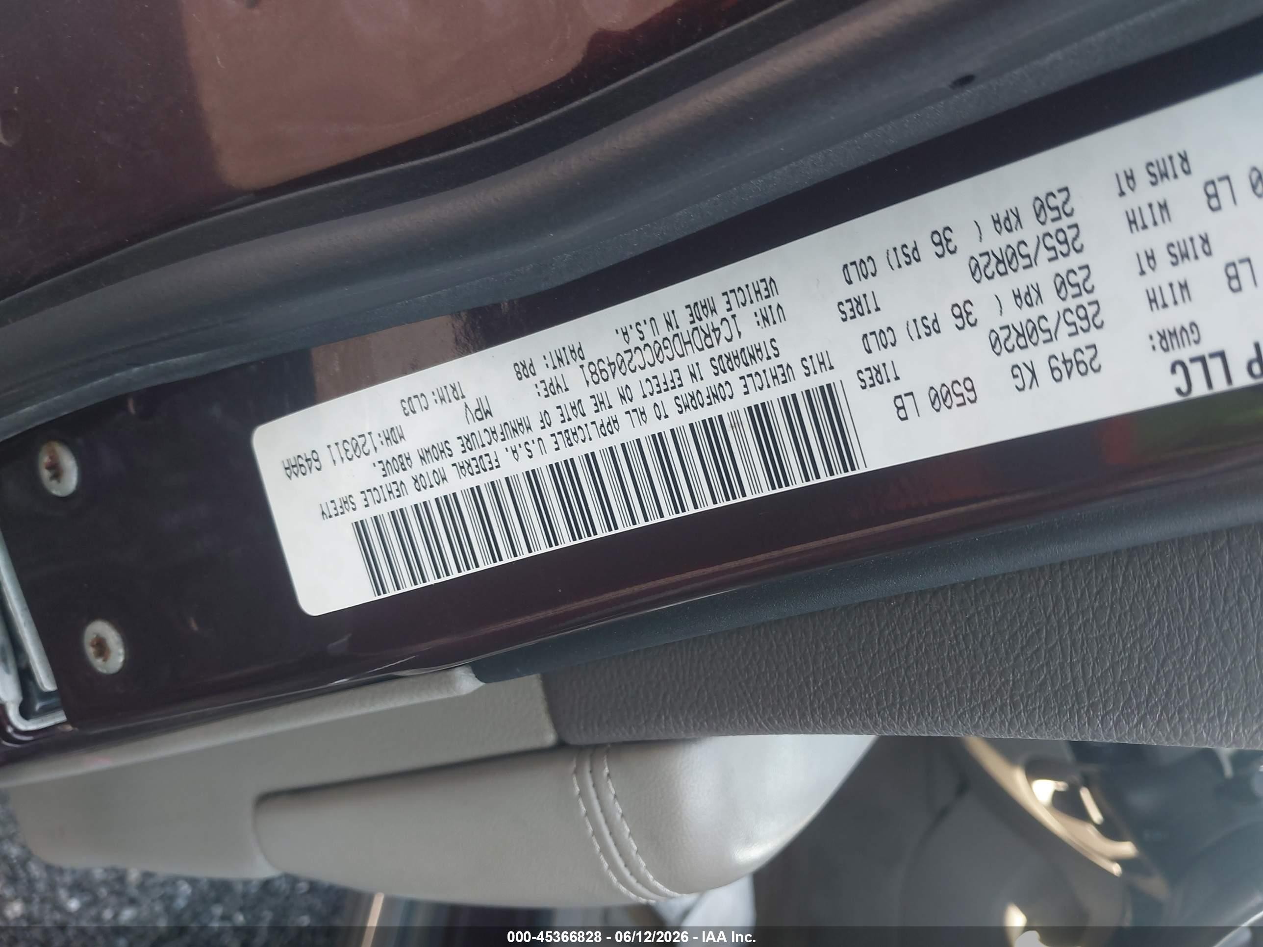 2012 Dodge Durango Crew Black vin: 1C4RDHDG0CC204981
