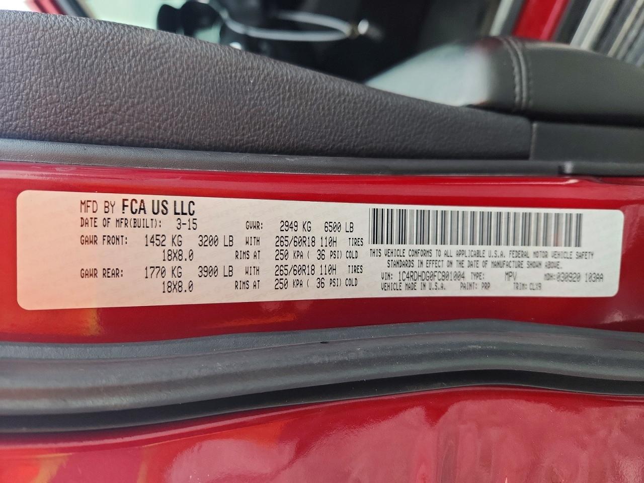 2015 Dodge Durango Limited Red vin: 1C4RDHDG0FC801004