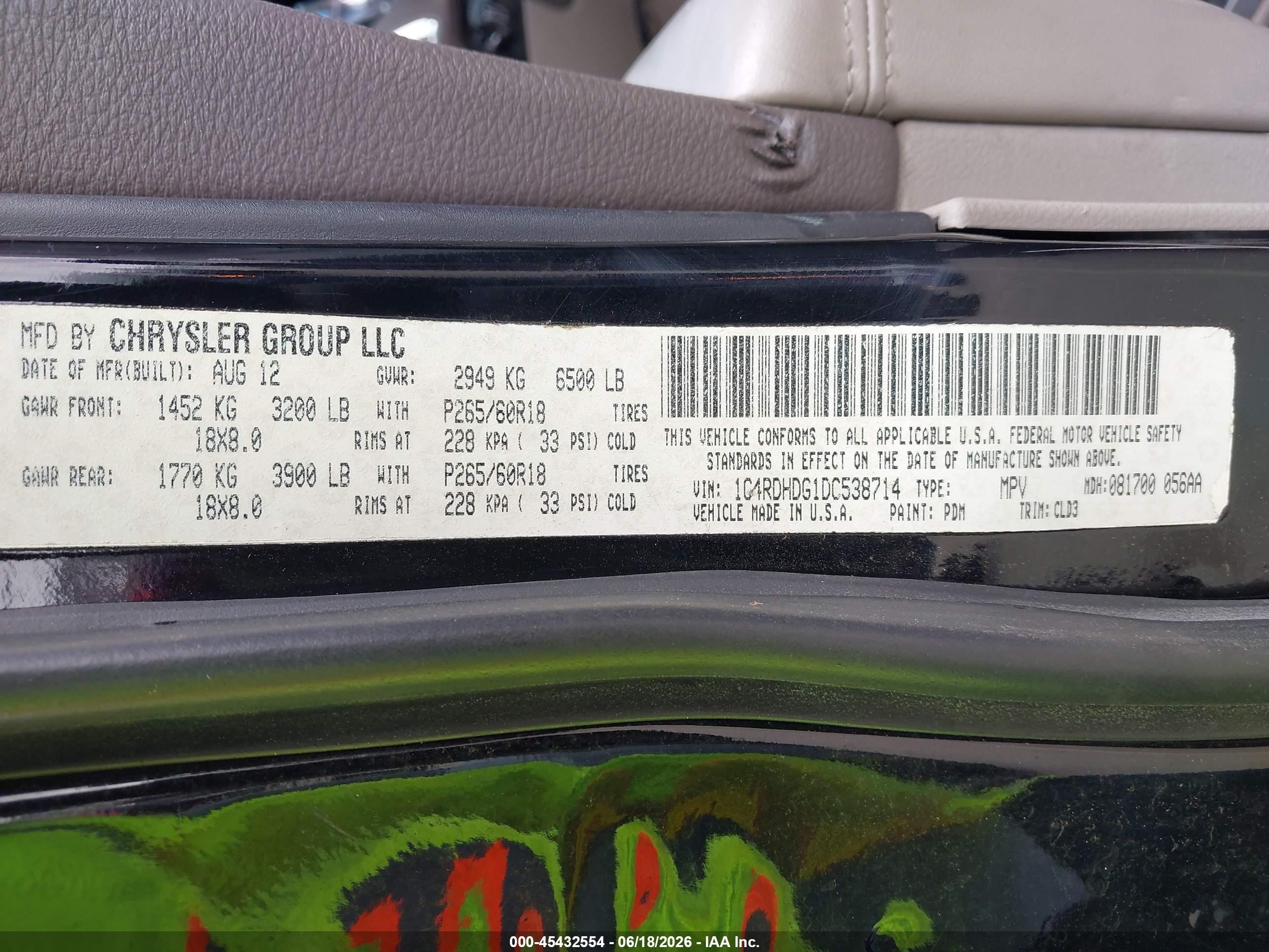 2013 Dodge Durango Crew Black vin: 1C4RDHDG1DC538714