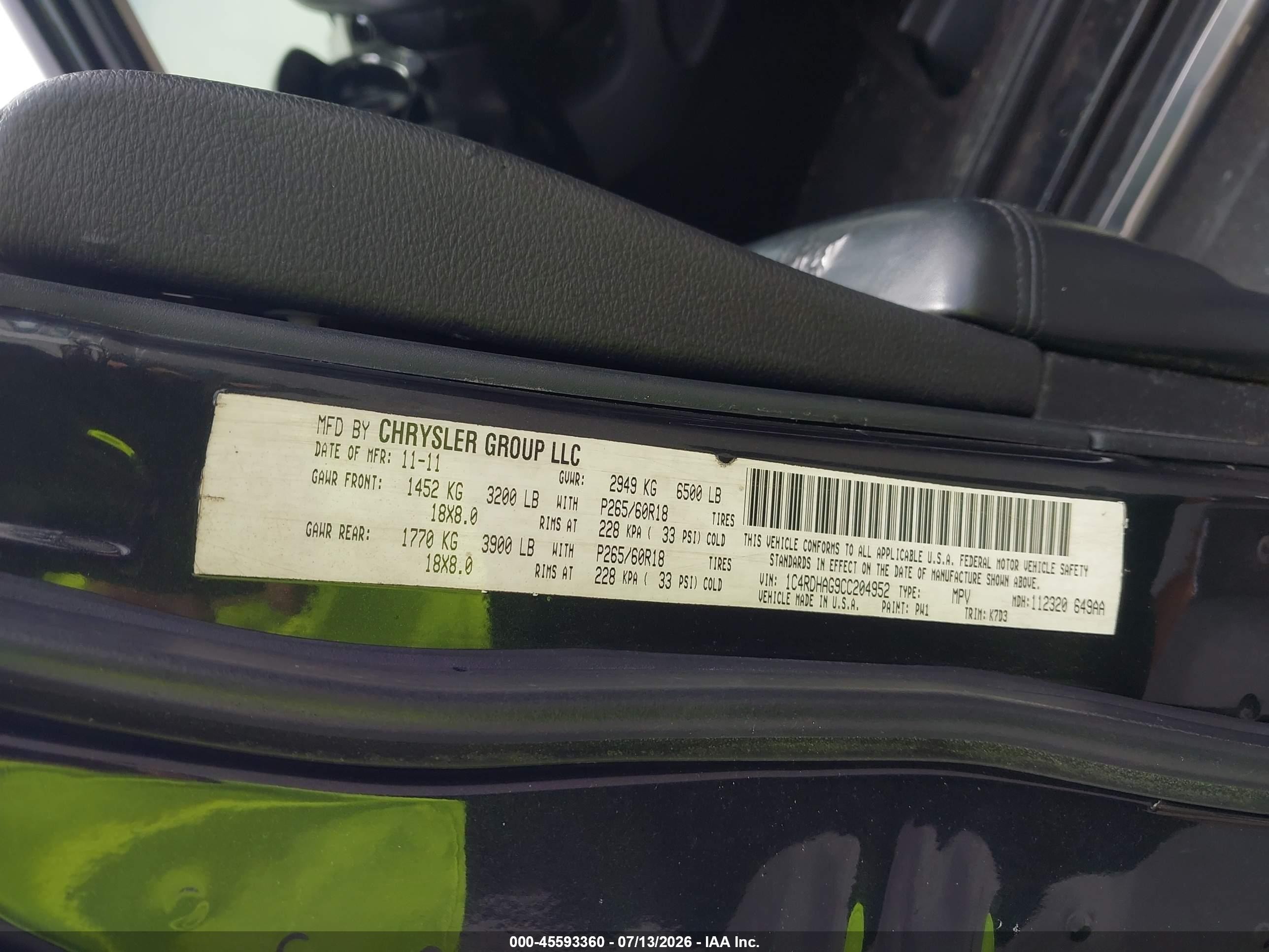 2013 Dodge Durango Crew Black vin: 1C4RDHDG1DC663986