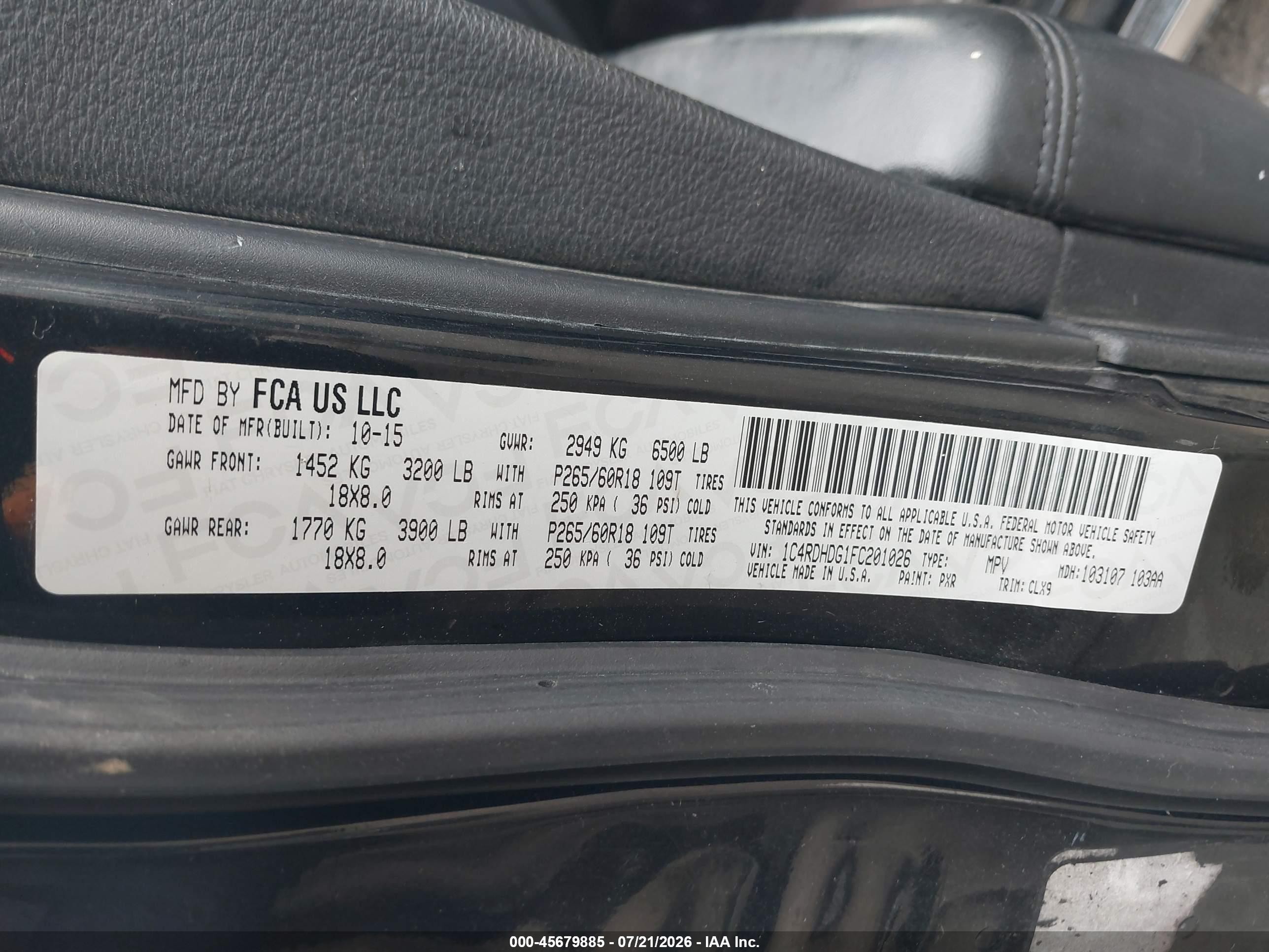 2015 Dodge Durango Limited Black vin: 1C4RDHDG1FC201026