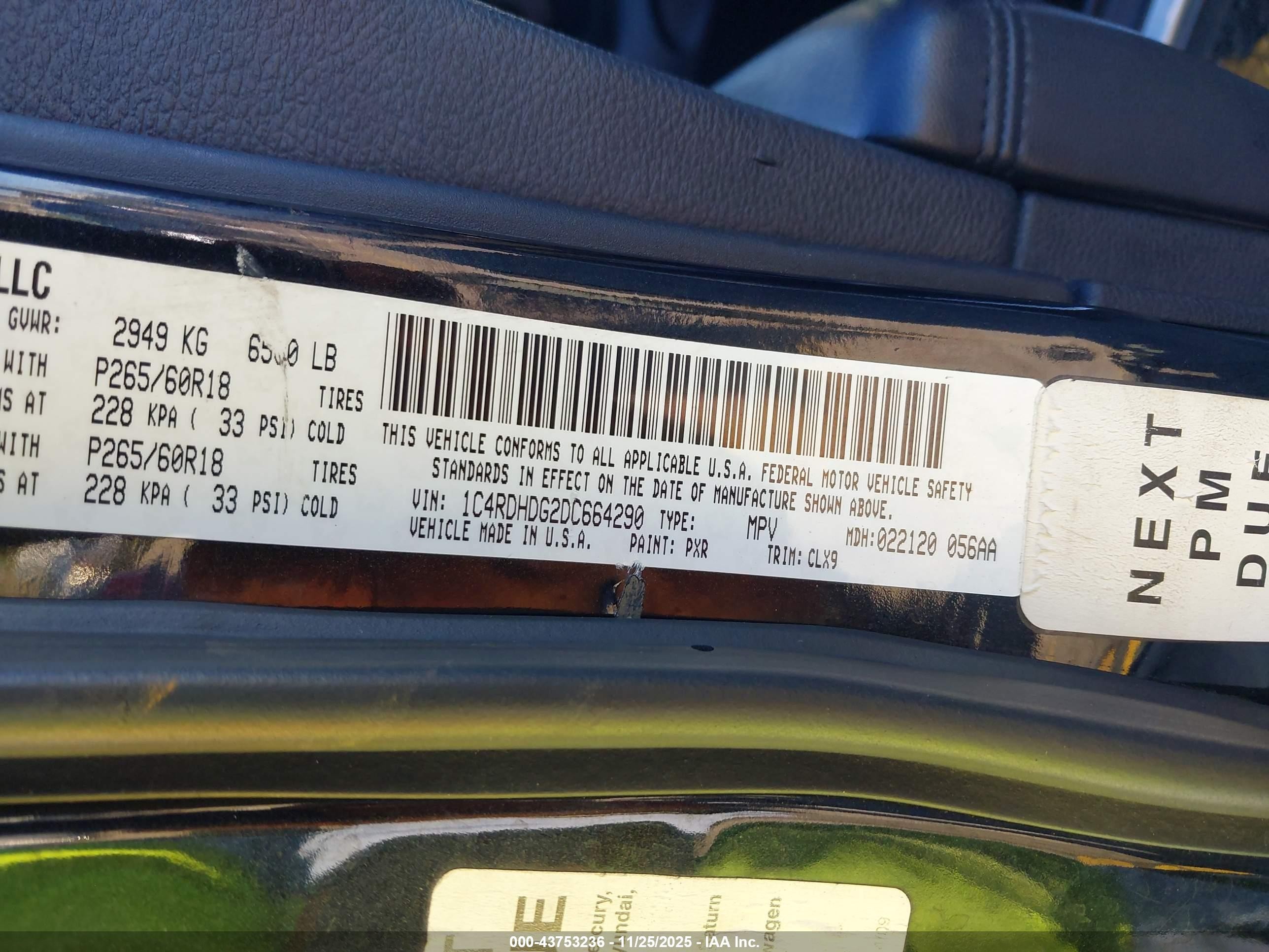 2013 Dodge Durango Crew Black vin: 1C4RDHDG2DC664290