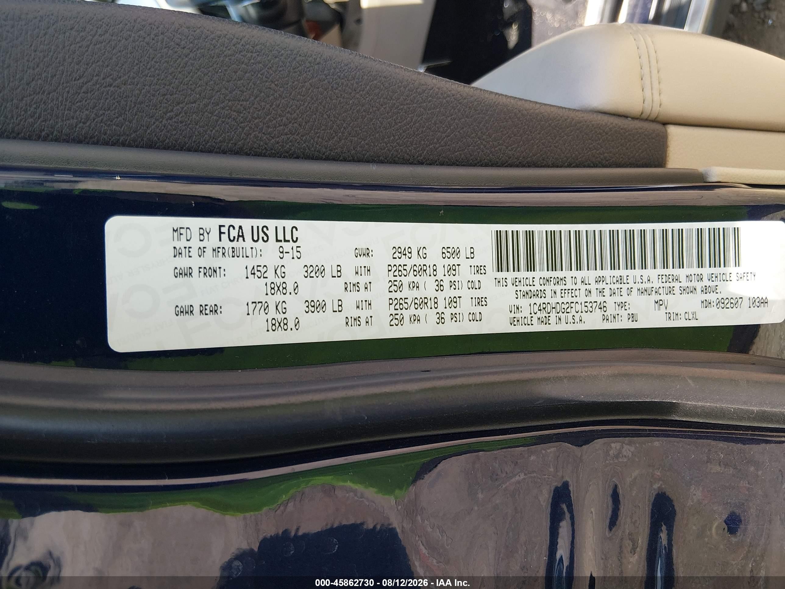 2015 Dodge Durango Limited Черный vin: 1C4RDHDG2FC153746