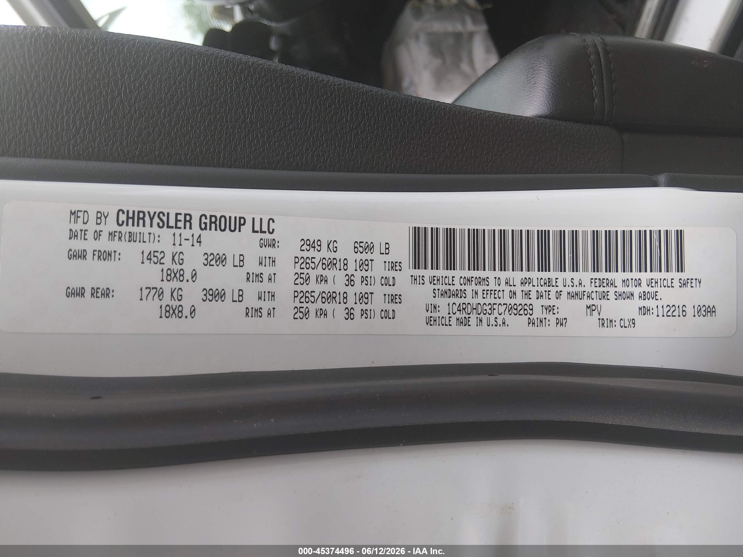 2015 Dodge Durango Limited White vin: 1C4RDHDG3FC709269
