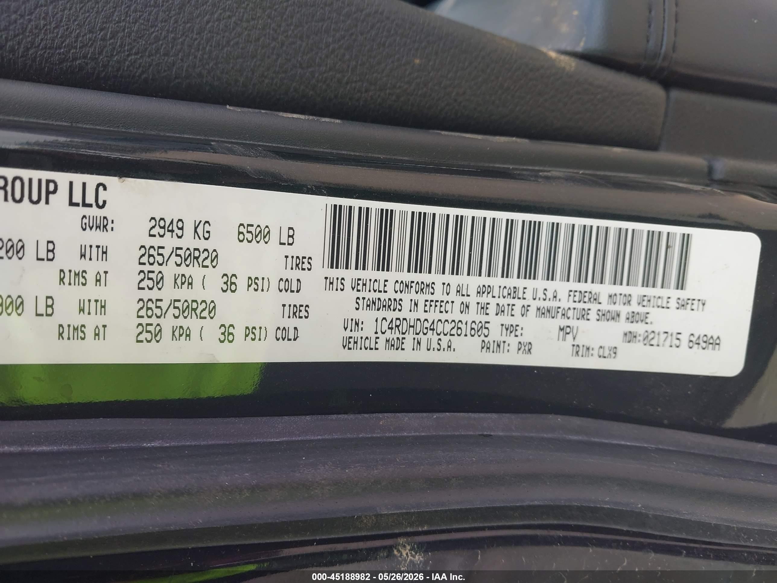 2012 Dodge Durango Crew Black vin: 1C4RDHDG4CC261605