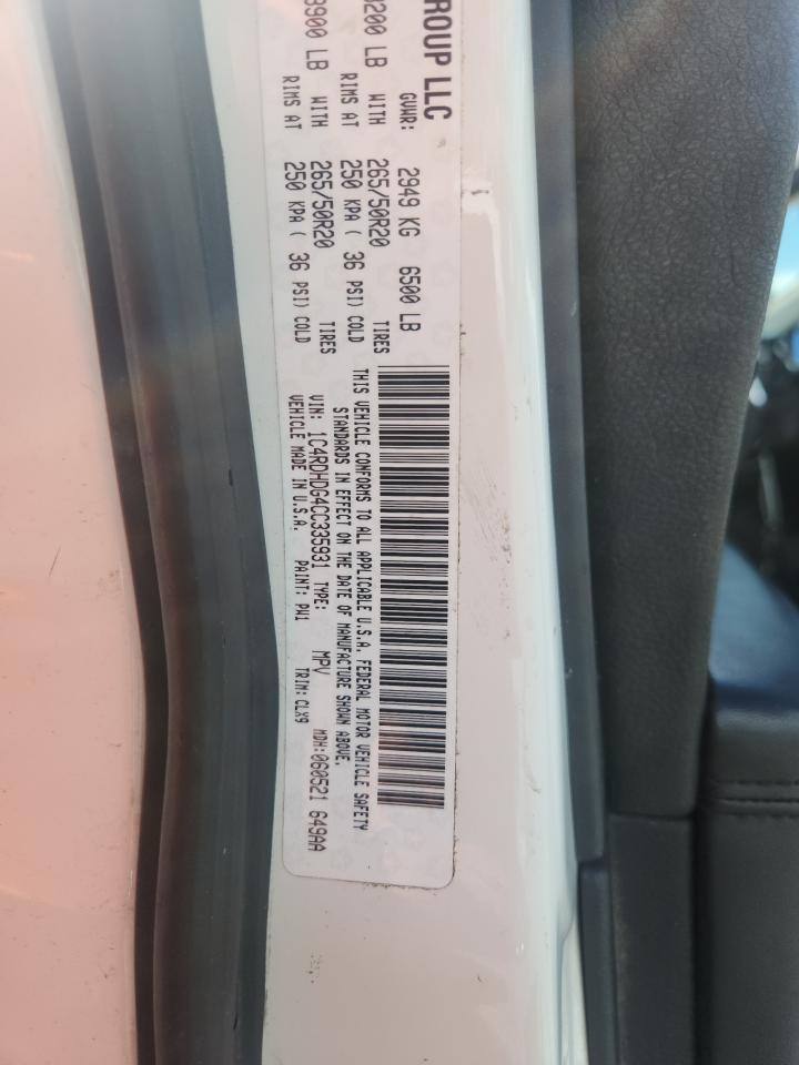 2012 Dodge Durango Crew White vin: 1C4RDHDG4CC335931