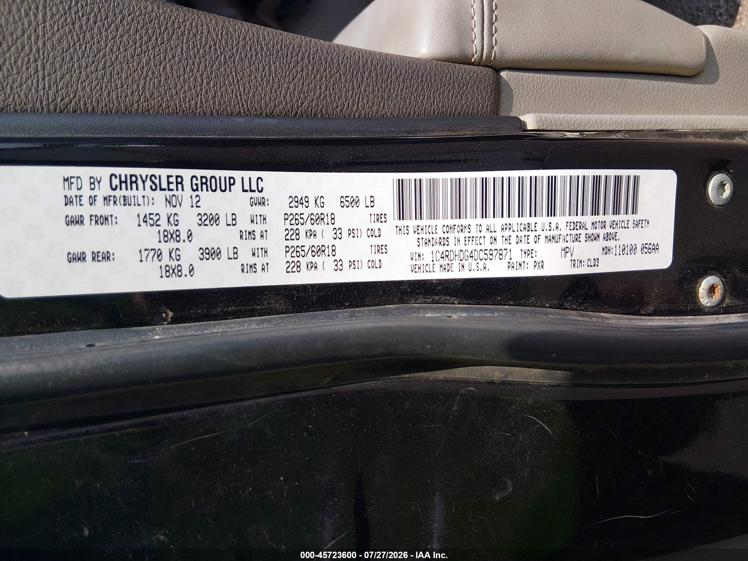 2013 Dodge Durango Crew Черный vin: 1C4RDHDG4DC597871