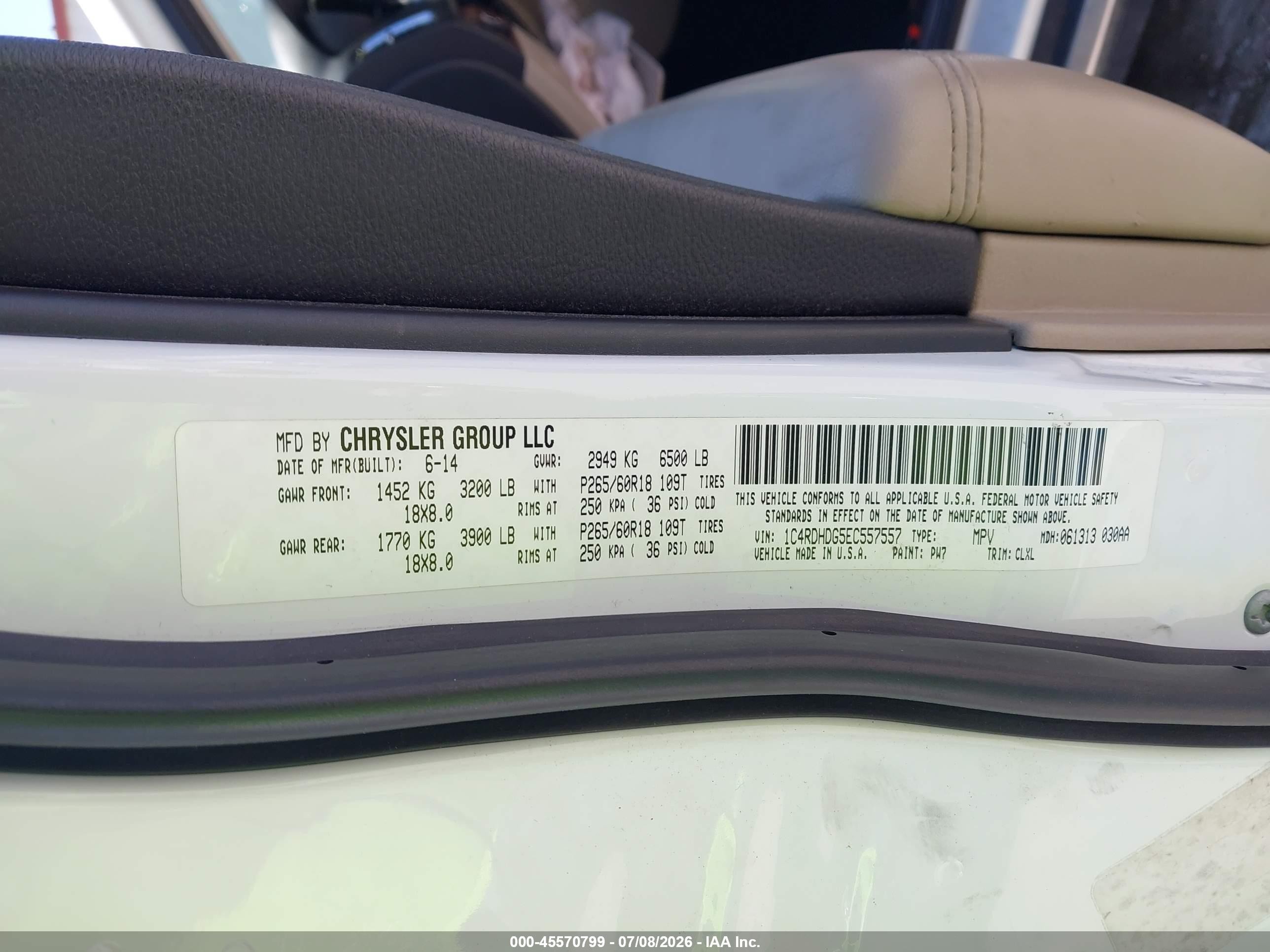 2014 Dodge Durango Limited White vin: 1C4RDHDG5EC557557