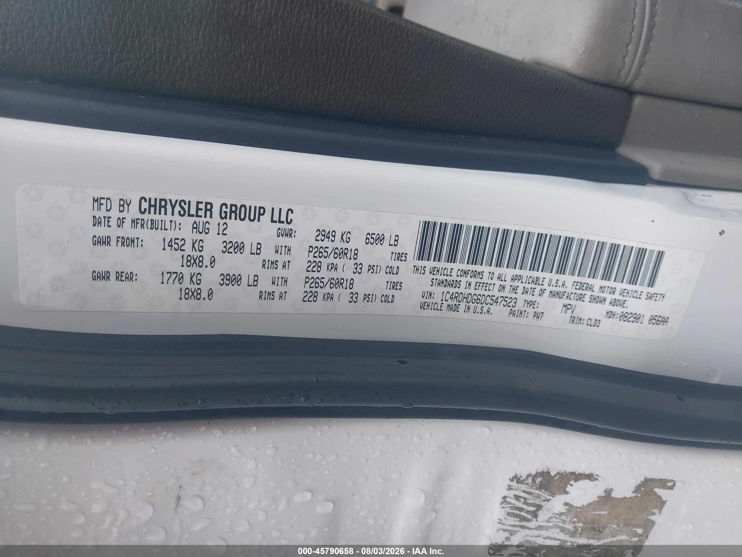 2013 Dodge Durango Crew White vin: 1C4RDHDG6DC547523