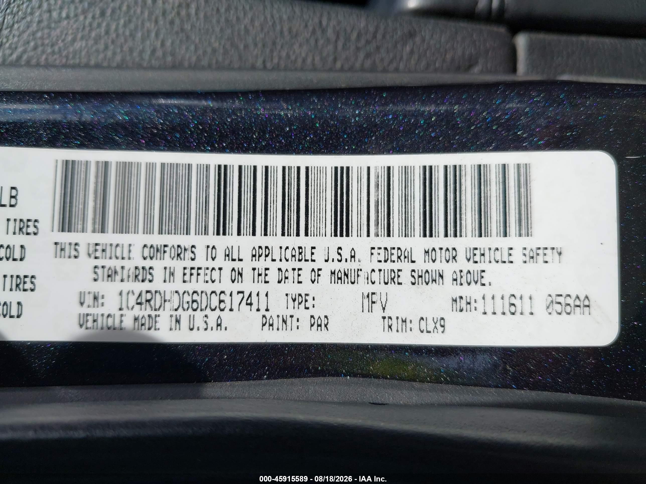 2013 Dodge Durango Crew Black vin: 1C4RDHDG6DC617411