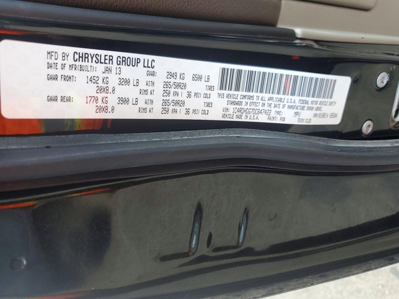 2013 Dodge Durango Crew Black vin: 1C4RDHDG7DC647422