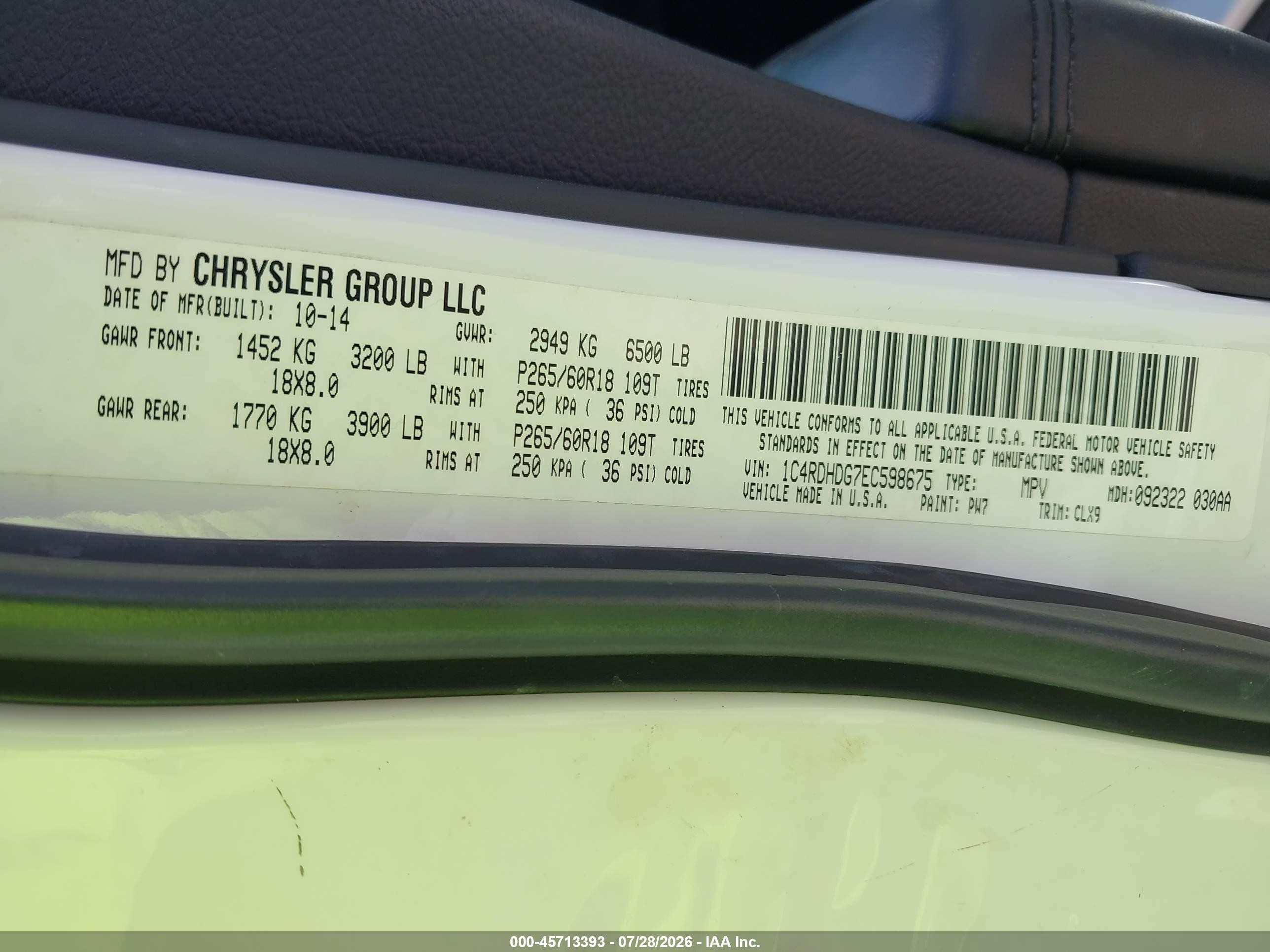 2014 Dodge Durango Limited Белый vin: 1C4RDHDG7EC598675