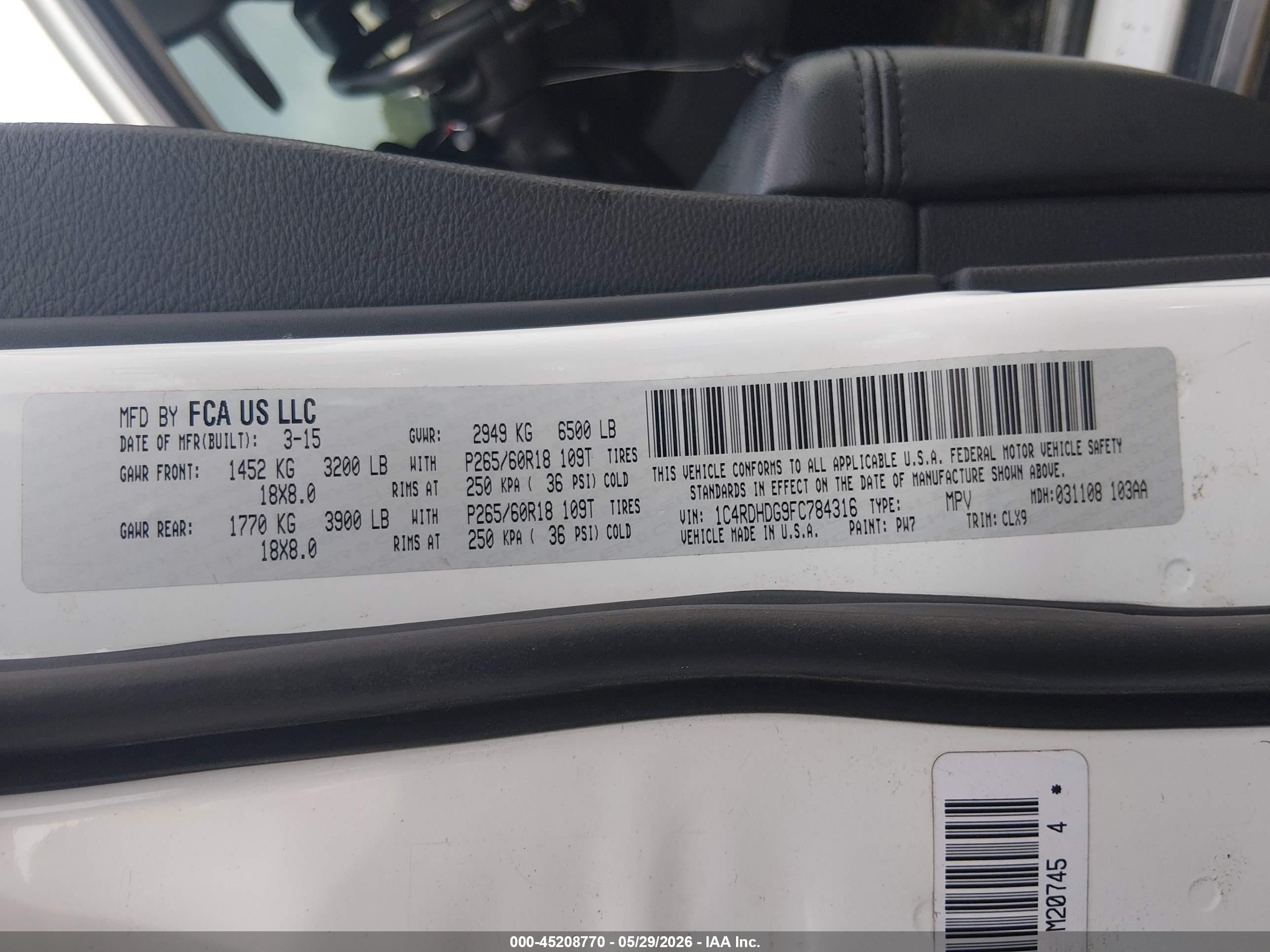 2015 Dodge Durango Limited White vin: 1C4RDHDG9FC784316