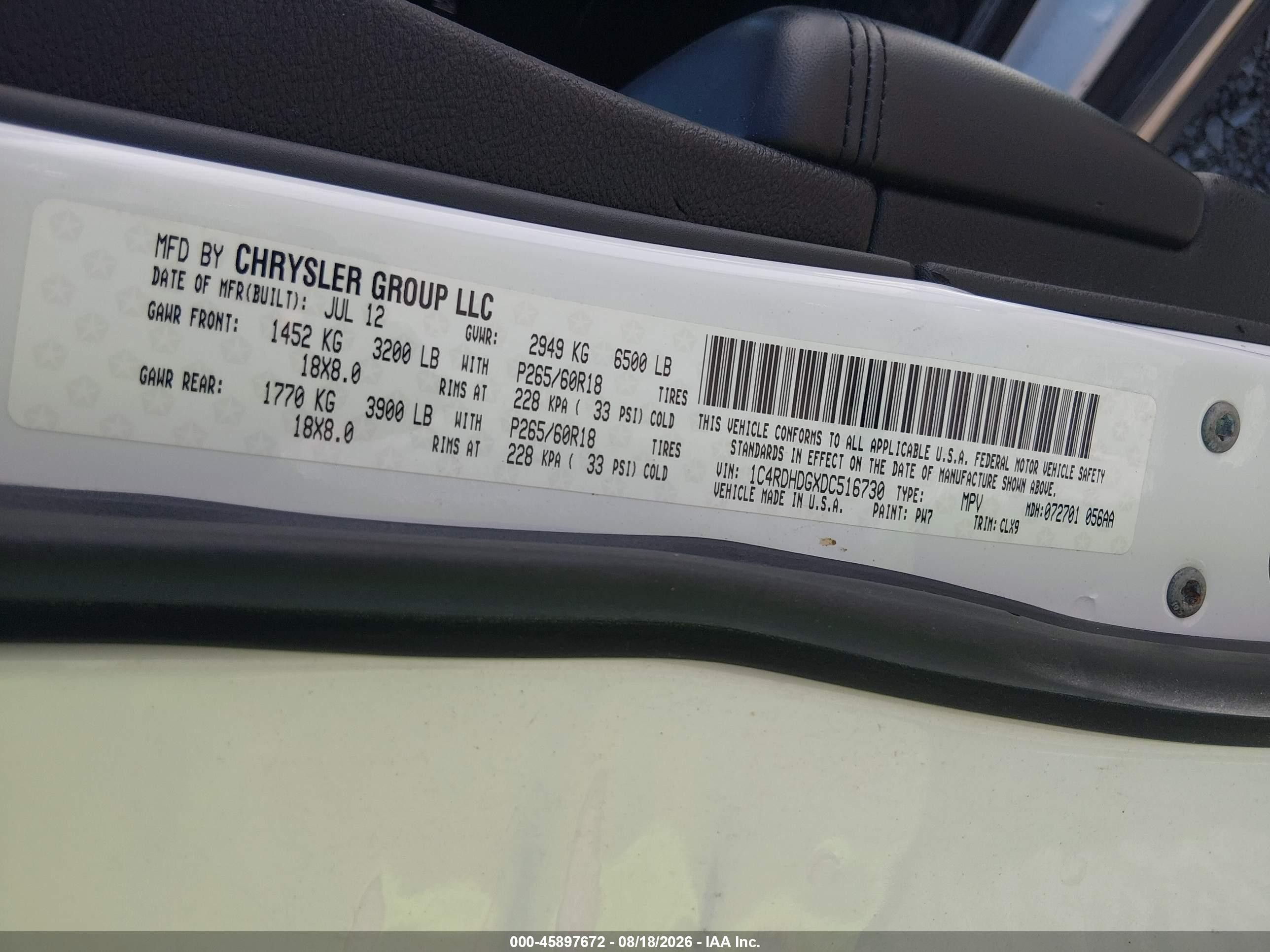 2013 Dodge Durango Crew White vin: 1C4RDHDGXDC516730