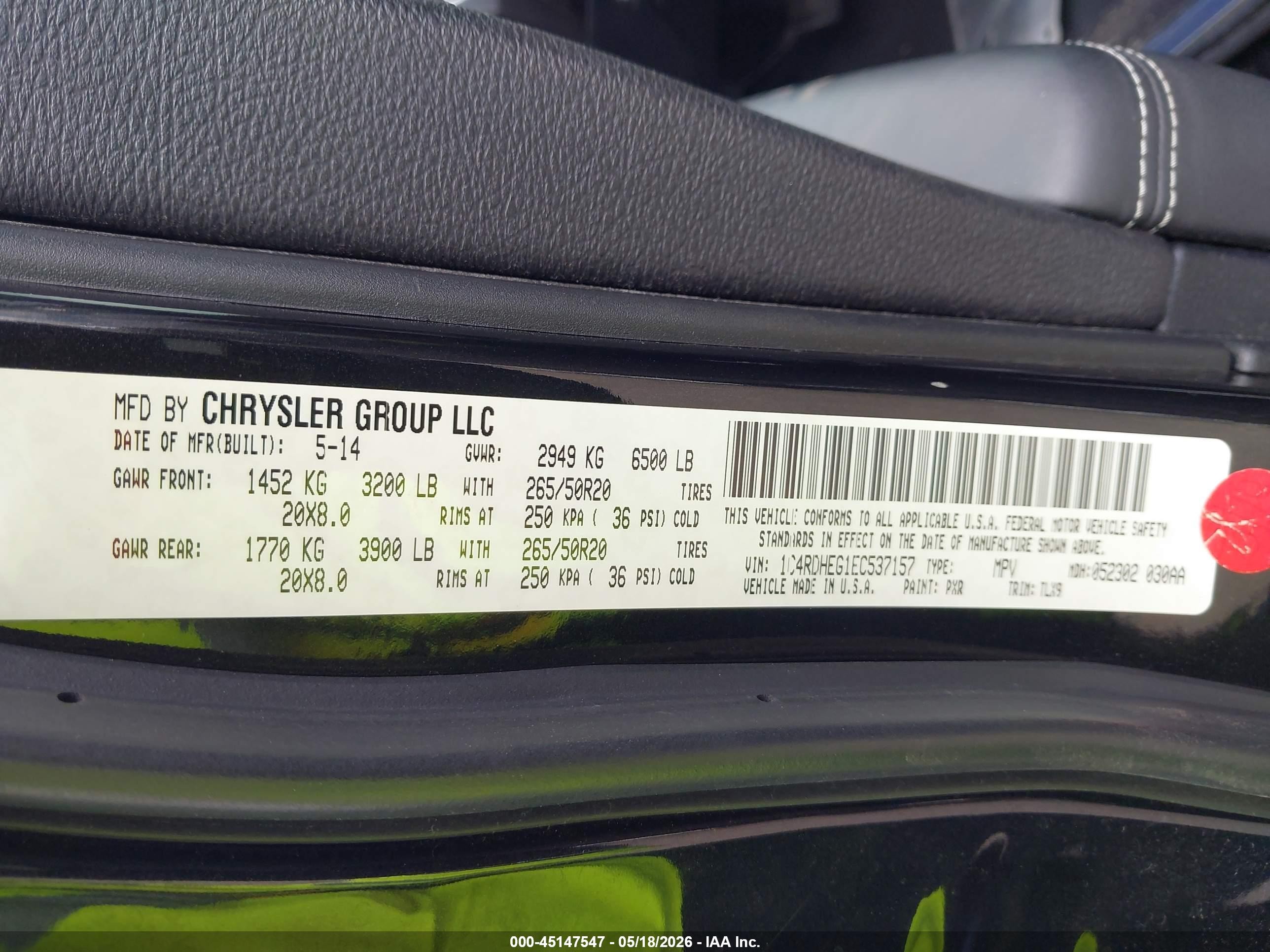 2014 Dodge Durango Citadel Black vin: 1C4RDHEG1EC537157