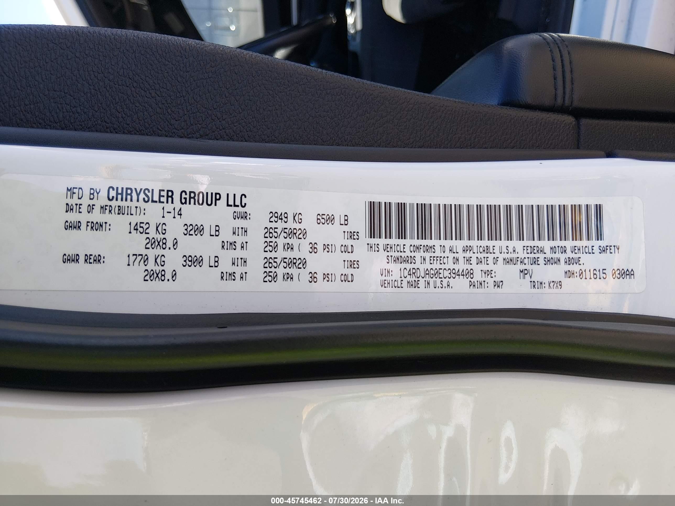 2014 Dodge Durango Sxt White vin: 1C4RDJAG0EC394408