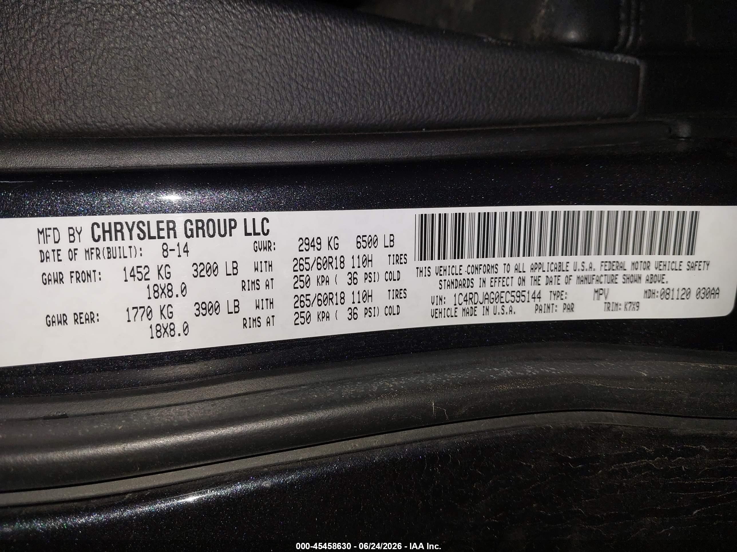 2014 Dodge Durango Sxt Black vin: 1C4RDJAG0EC595144