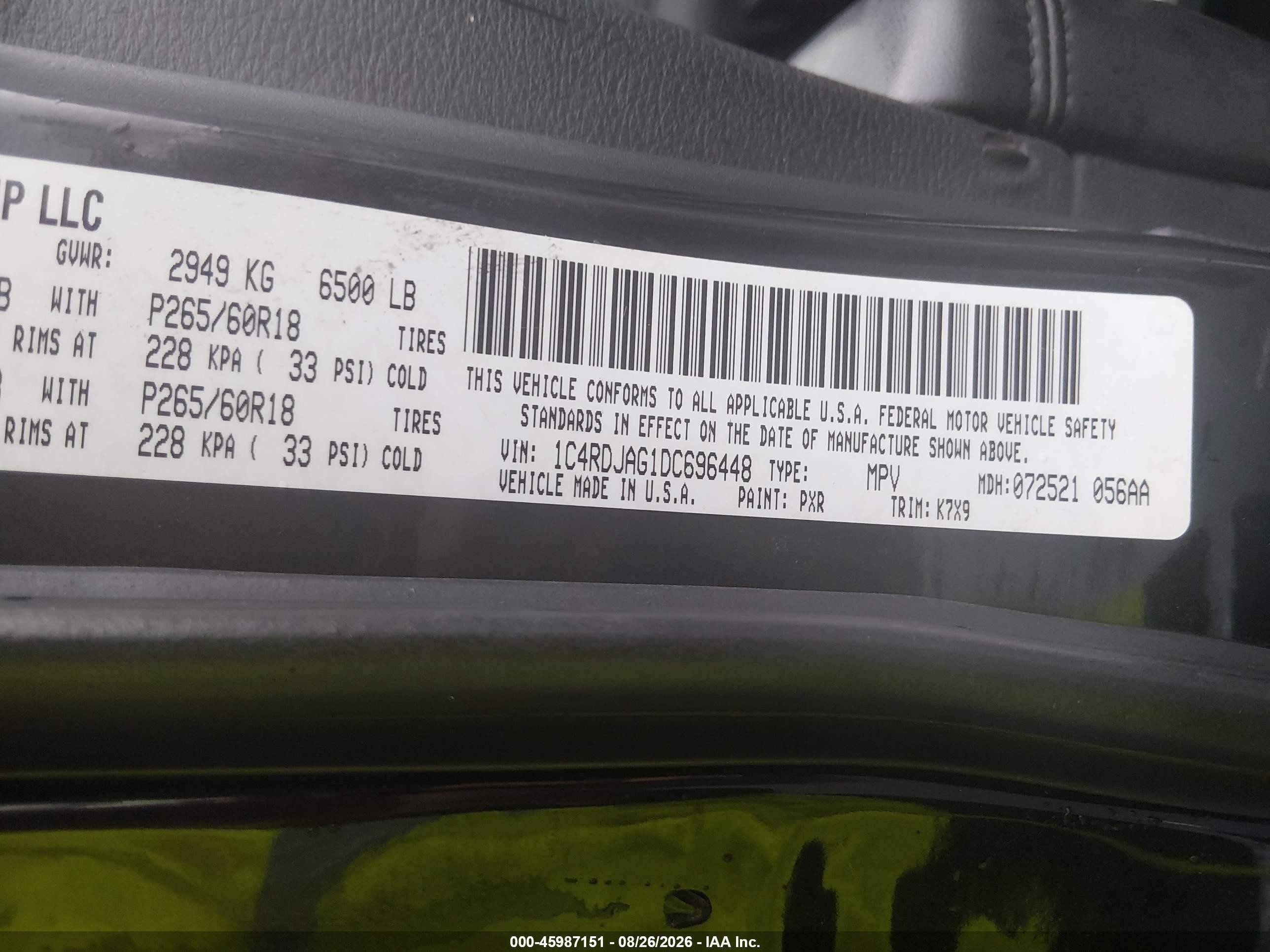 2013 Dodge Durango Sxt Black vin: 1C4RDJAG1DC696448