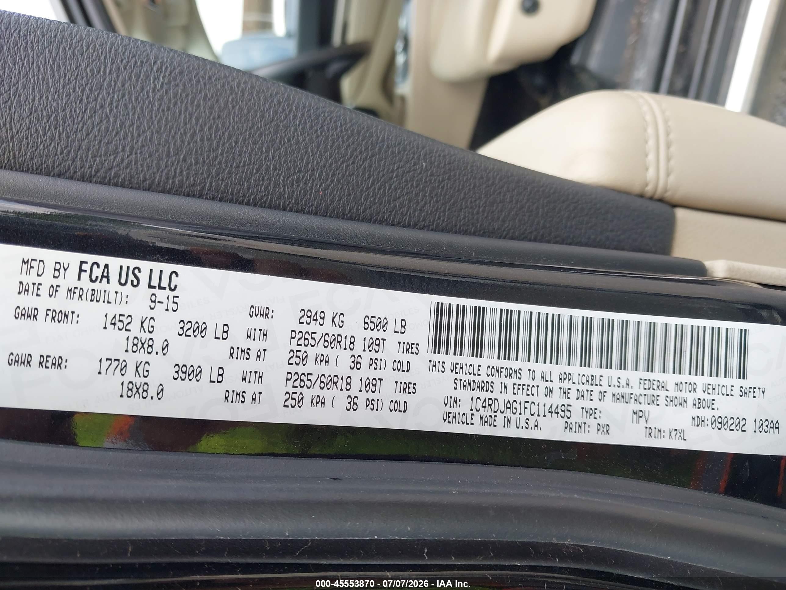 2015 Dodge Durango Sxt Black vin: 1C4RDJAG1FC114495