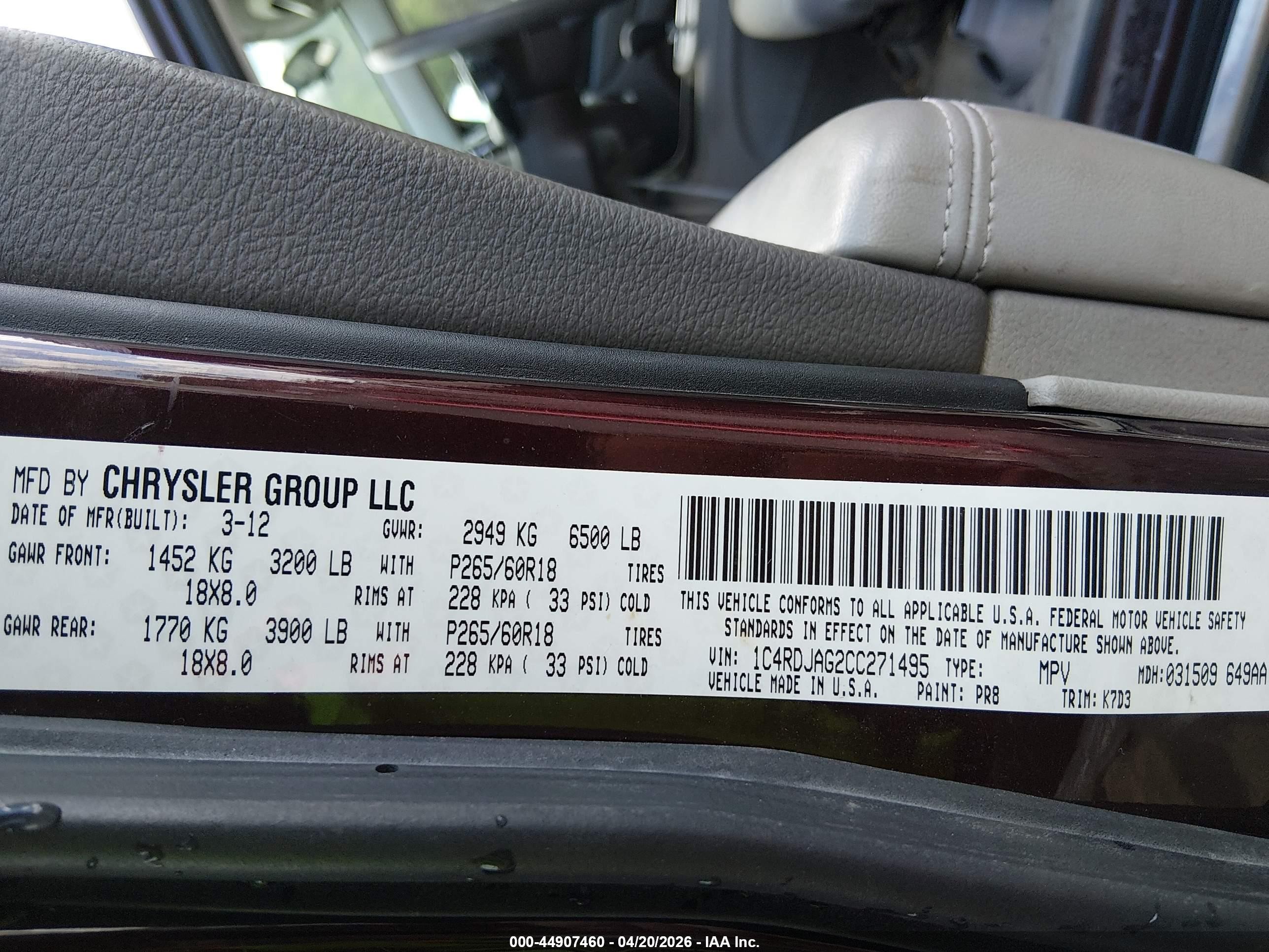 2012 Dodge Durango Sxt Burgundy vin: 1C4RDJAG2CC271495