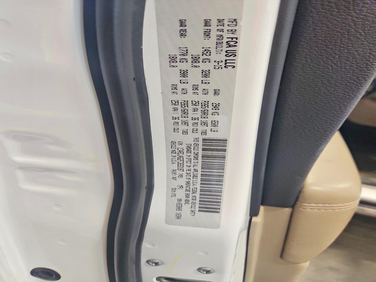 2015 Dodge Durango Sxt White vin: 1C4RDJAG2FC833187