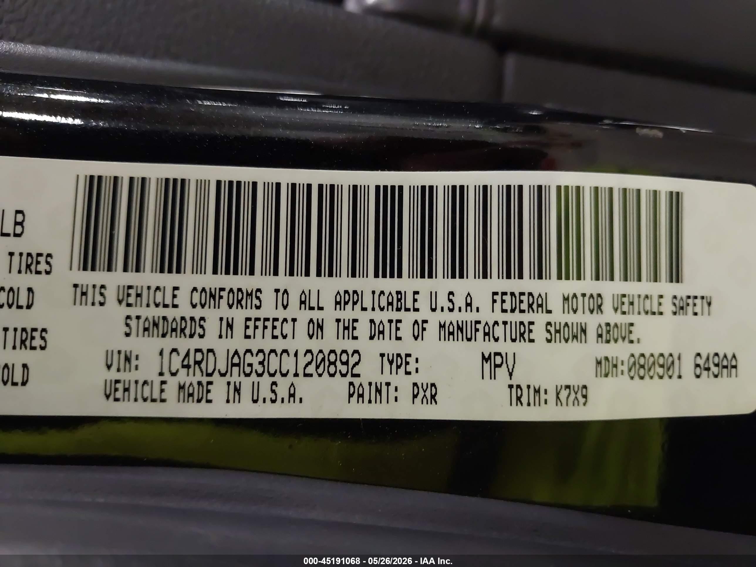 2012 Dodge Durango Sxt Черный vin: 1C4RDJAG3CC120892