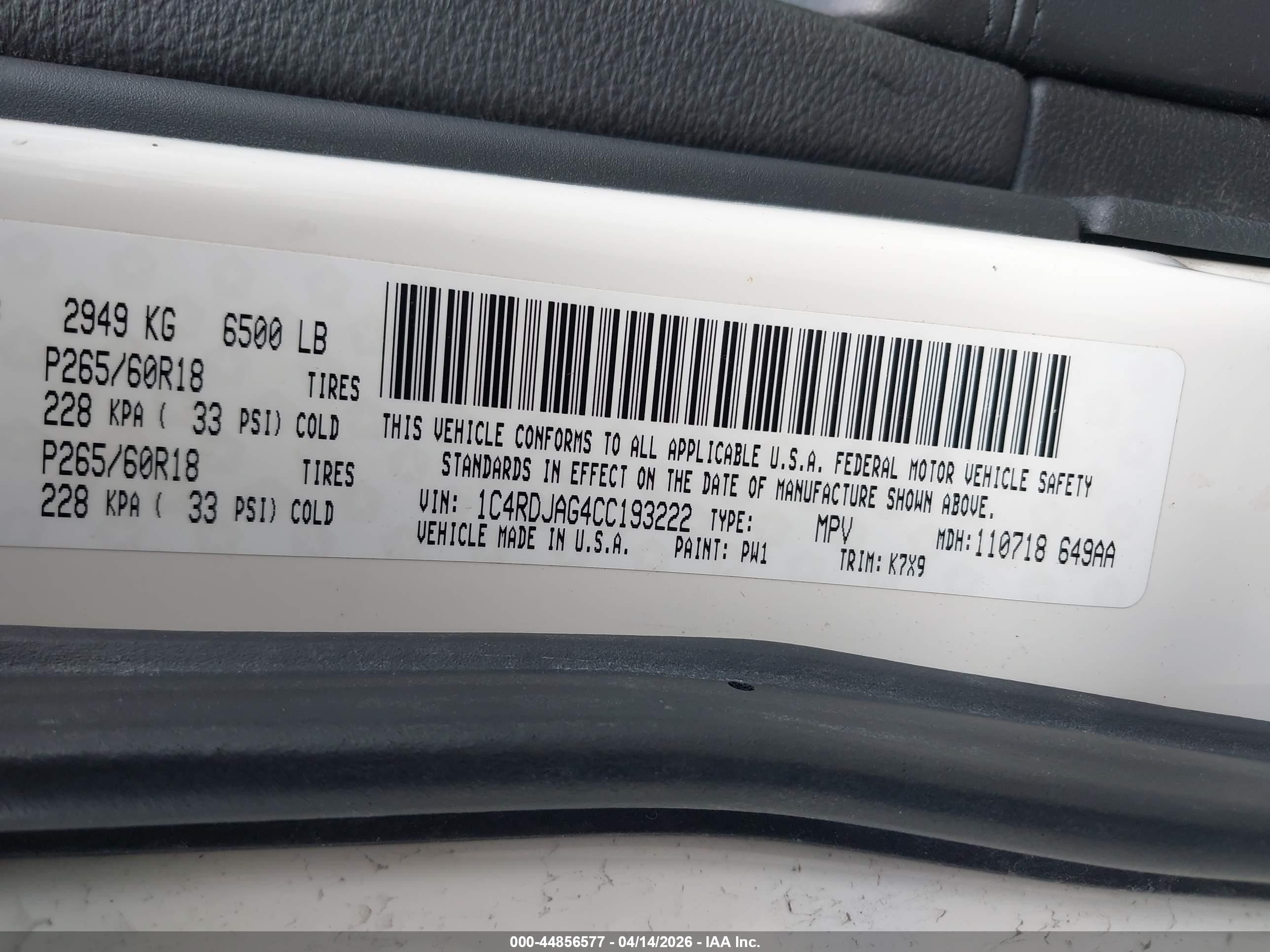 2012 Dodge Durango Sxt White vin: 1C4RDJAG4CC193222