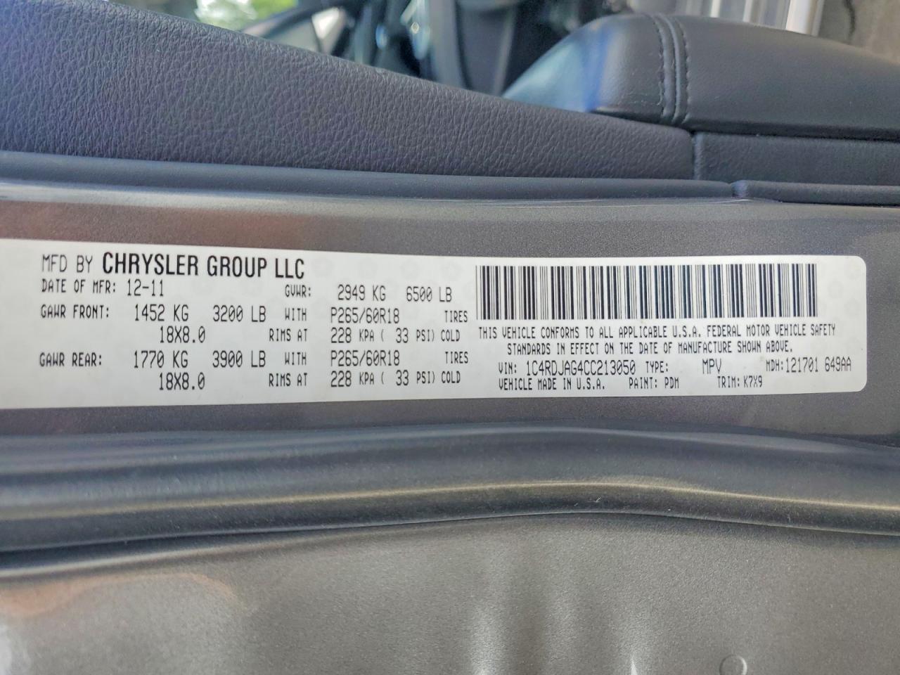 2012 Dodge Durango Sxt Gray vin: 1C4RDJAG4CC213050