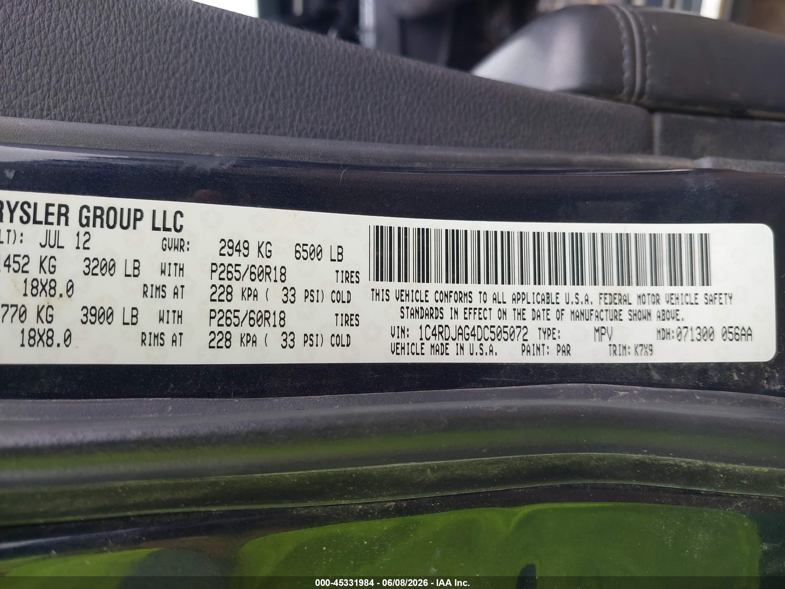 2013 Dodge Durango Sxt Dark Blue vin: 1C4RDJAG4DC505072