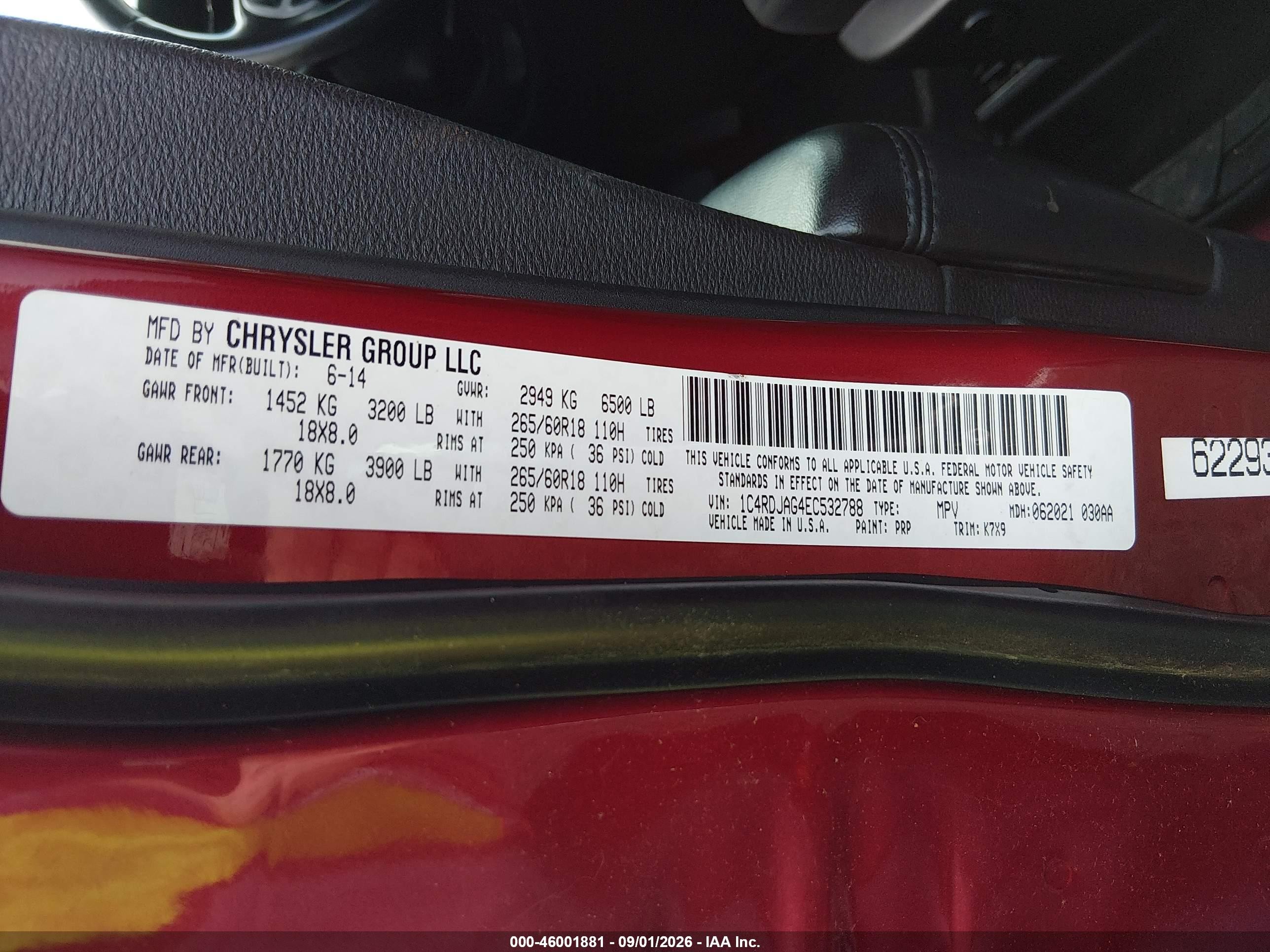 2014 Dodge Durango Sxt Burgundy vin: 1C4RDJAG4EC532788