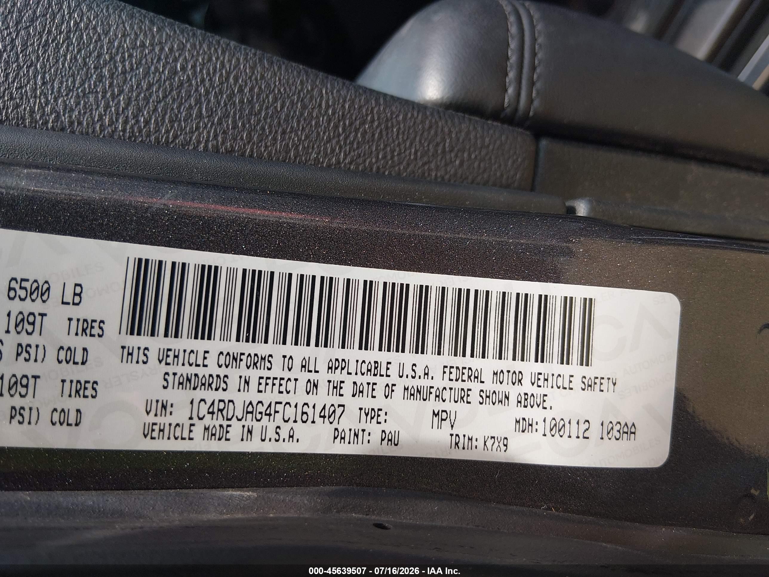 2015 Dodge Durango Sxt Gray vin: 1C4RDJAG4FC161407
