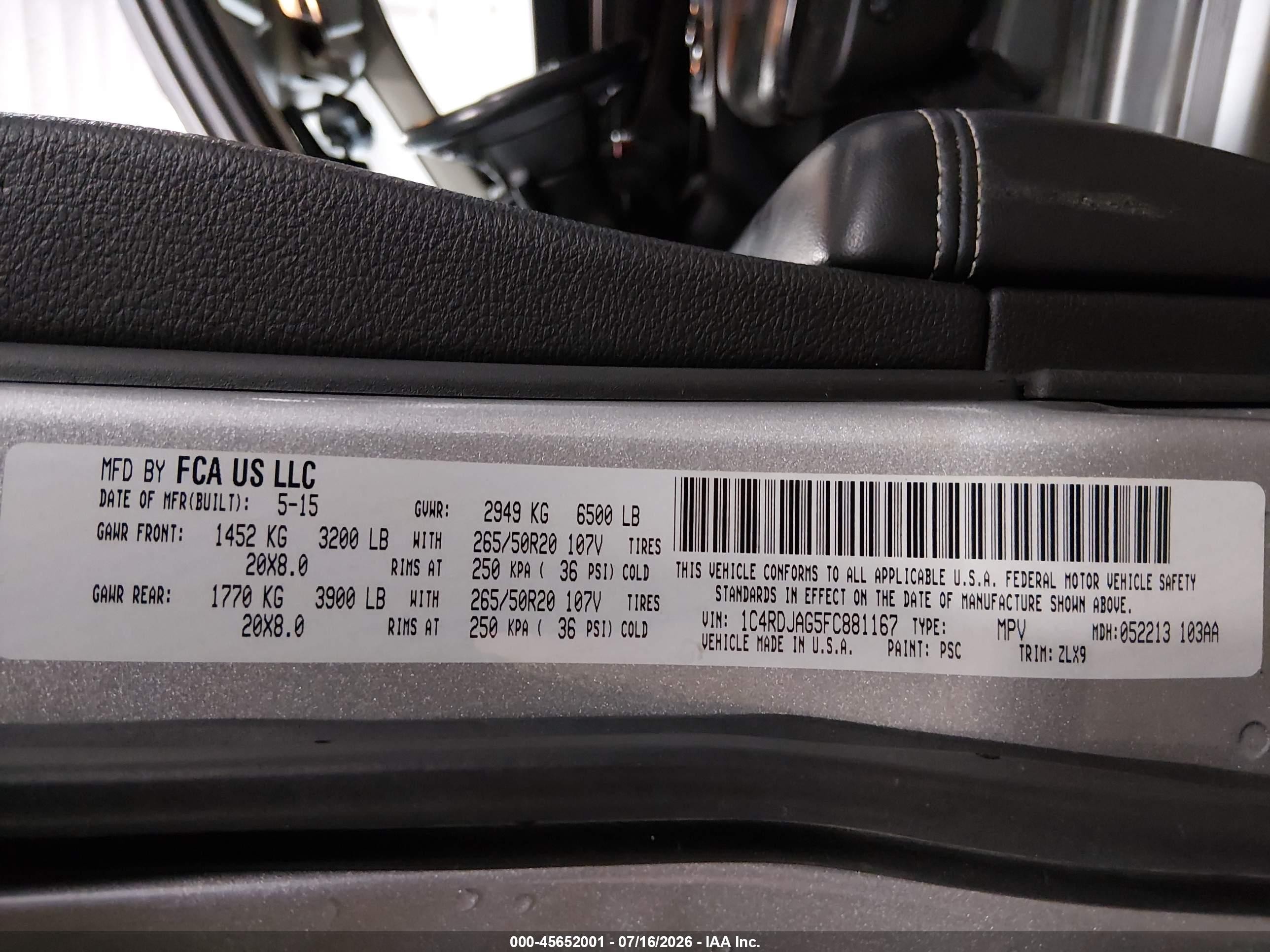 2015 Dodge Durango Sxt Gray vin: 1C4RDJAG5FC881167