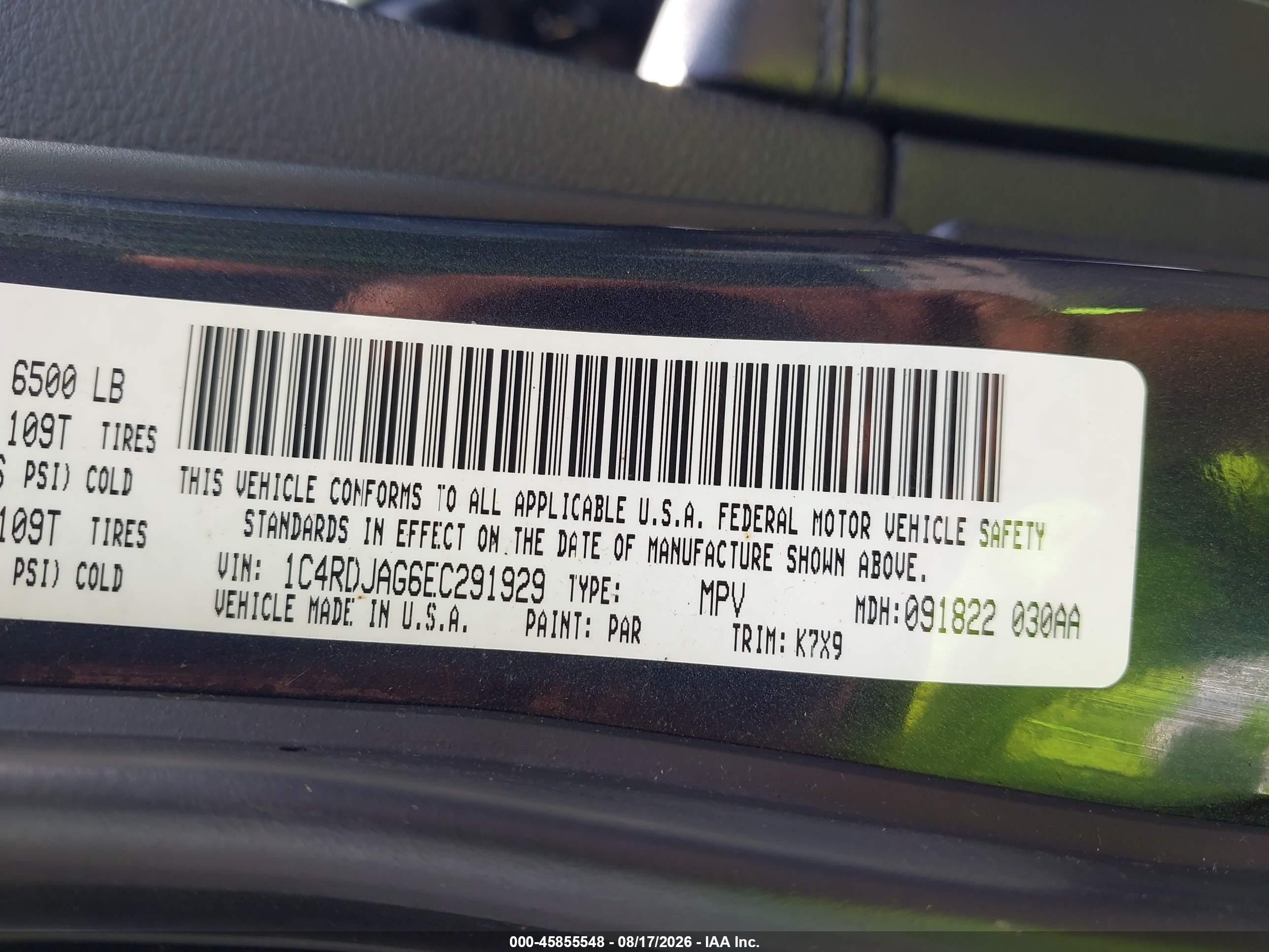 2014 Dodge Durango Sxt Black vin: 1C4RDJAG6EC291929
