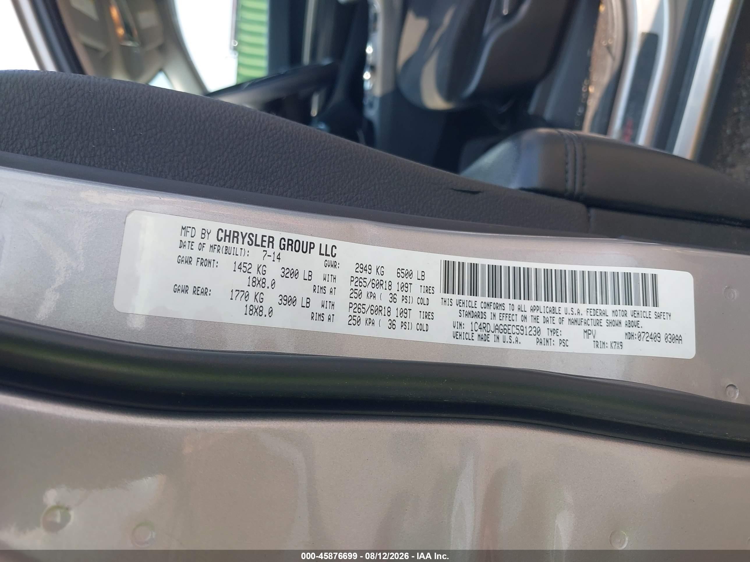 2014 Dodge Durango Sxt Gray vin: 1C4RDJAG6EC591230