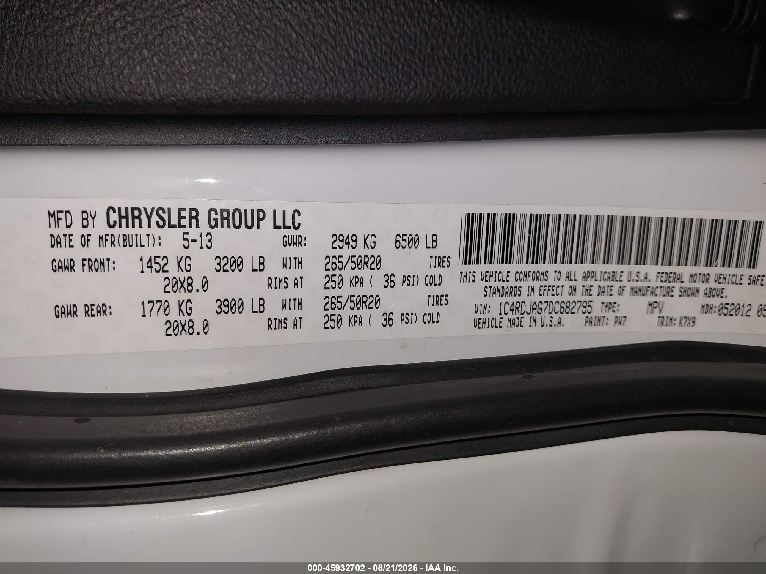 2013 Dodge Durango Sxt Белый vin: 1C4RDJAG7DC682795