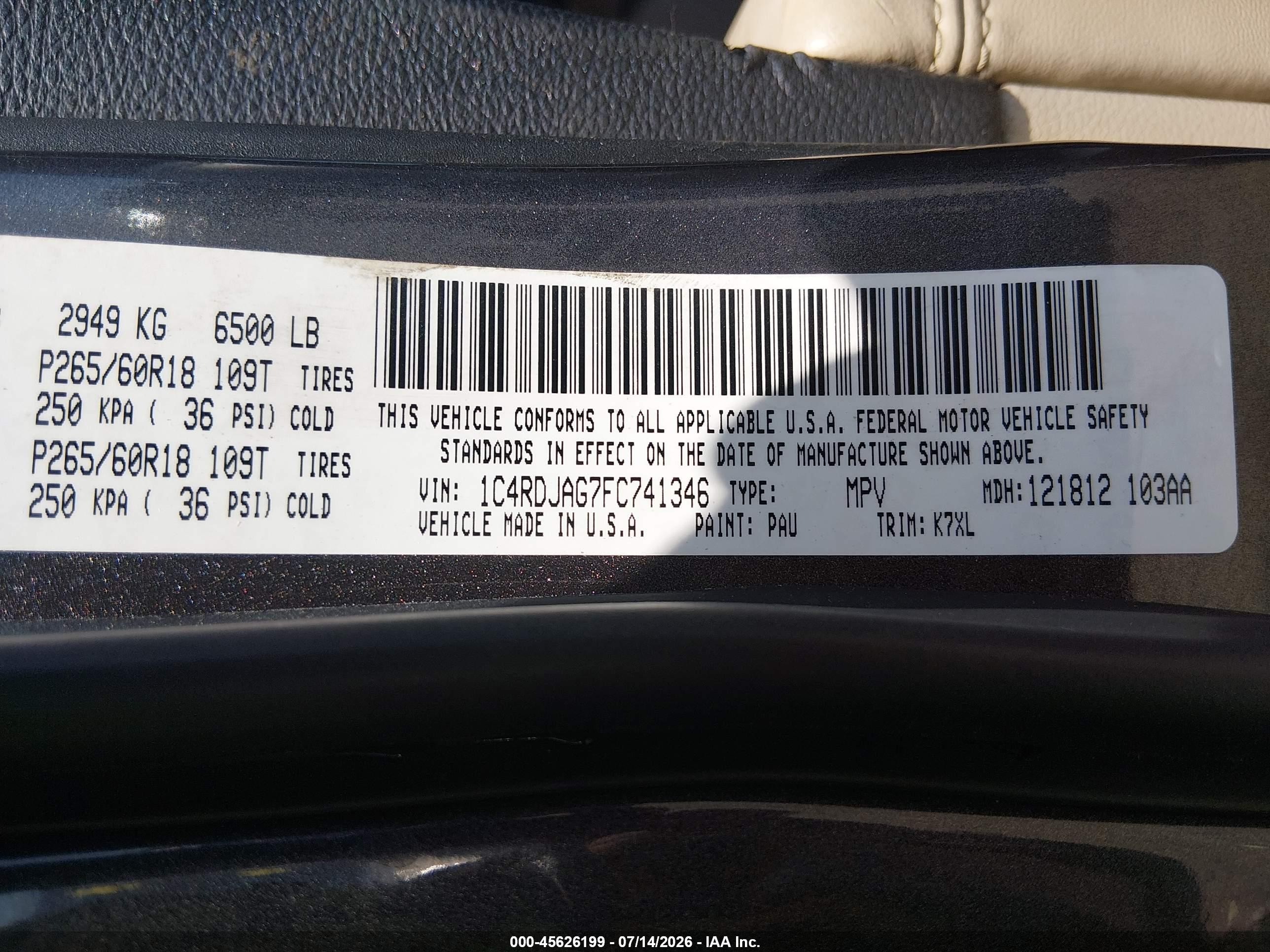2015 Dodge Durango Sxt Серый vin: 1C4RDJAG7FC741346