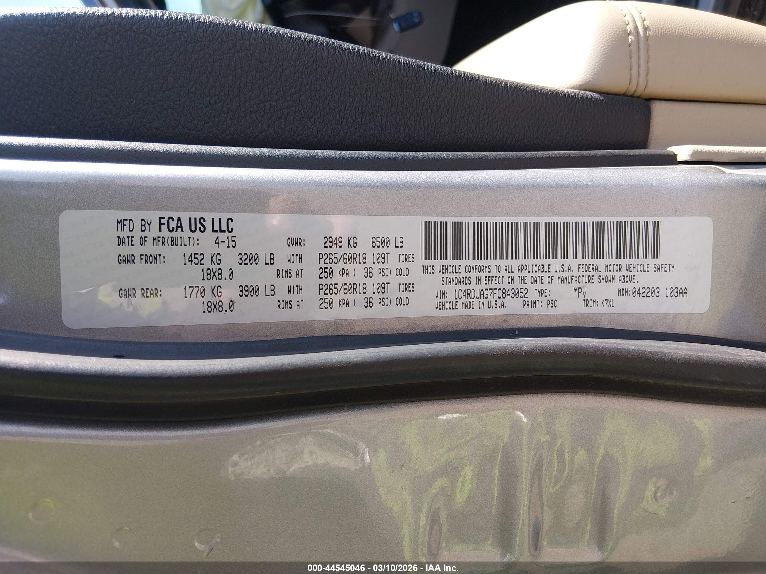 2015 Dodge Durango Sxt Gray vin: 1C4RDJAG7FC843052