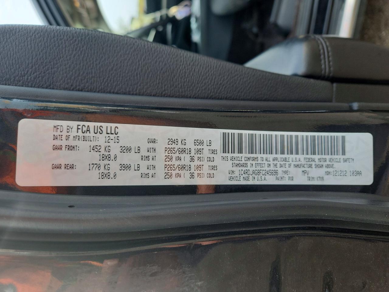 2015 Dodge Durango Sxt Black vin: 1C4RDJAG8FC245696