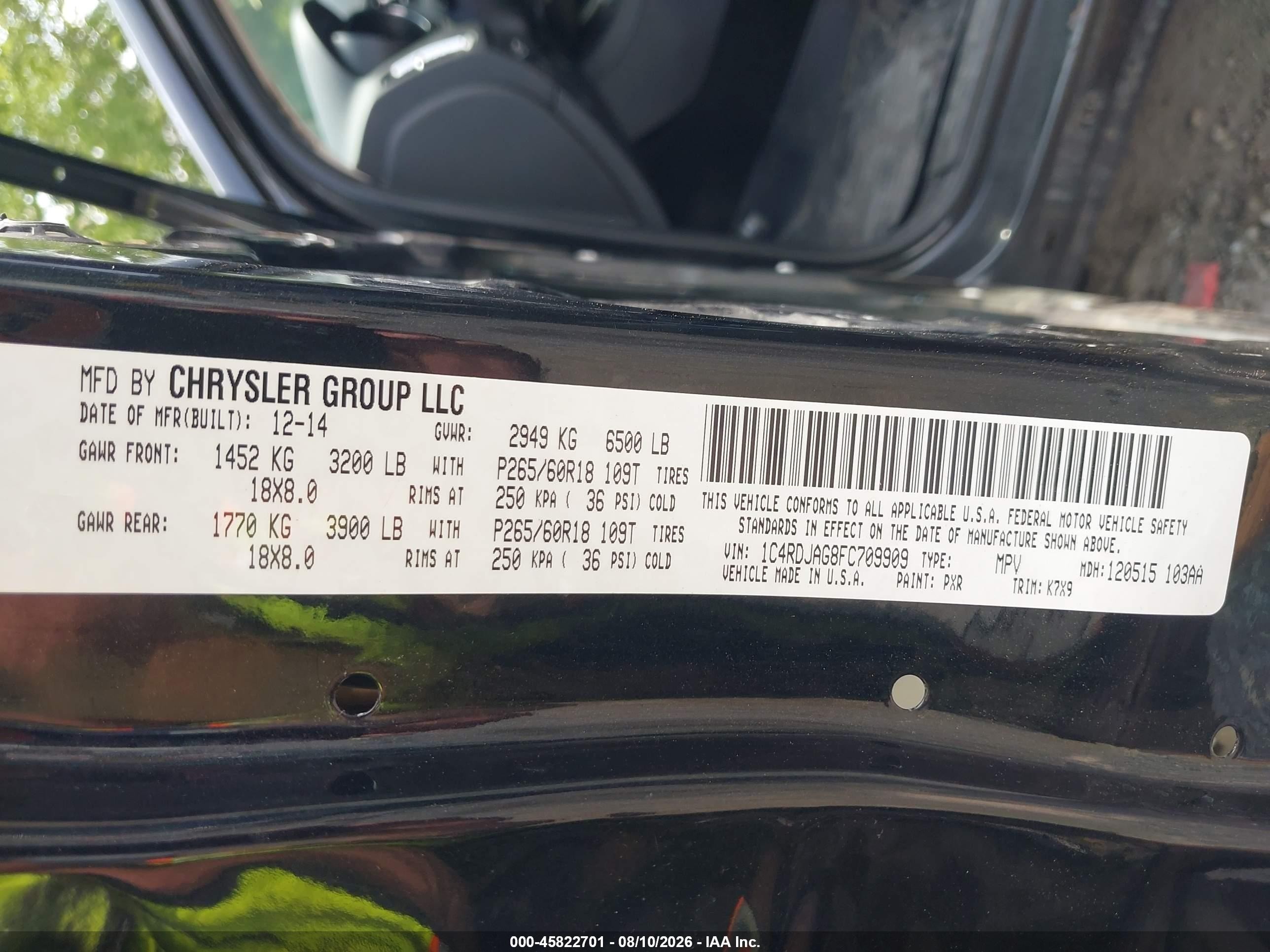 2015 Dodge Durango Sxt Черный vin: 1C4RDJAG8FC709909